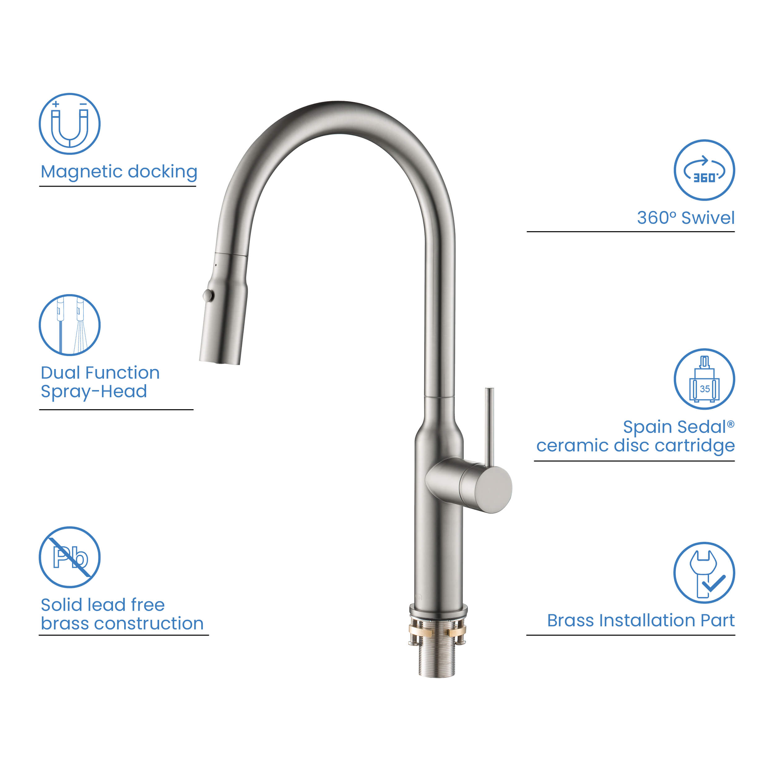 Hilo Single Handle Pull Down Kitchen Sink Faucet - KKF2008