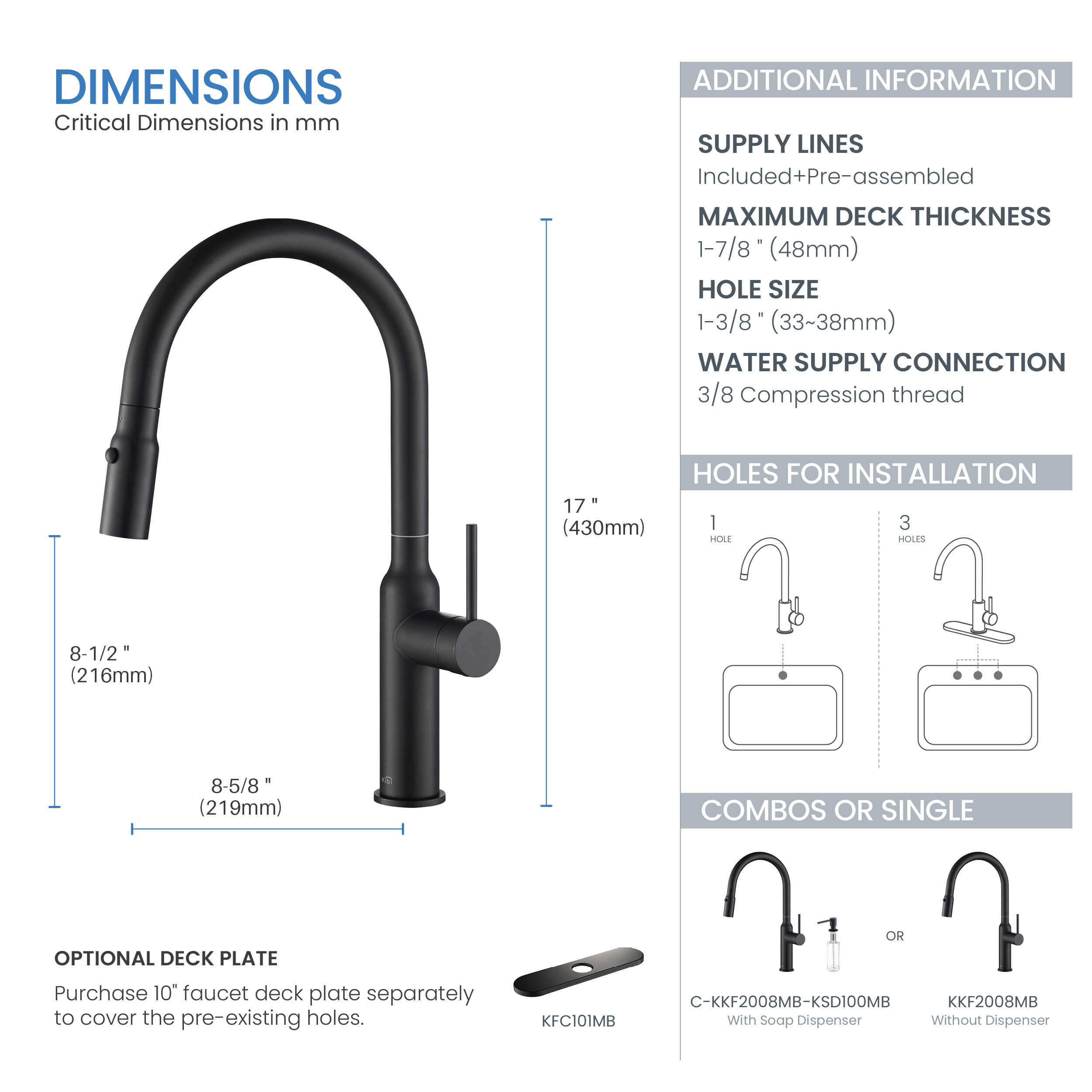 Hilo Single Handle Pull Down Kitchen Sink Faucet - KKF2008