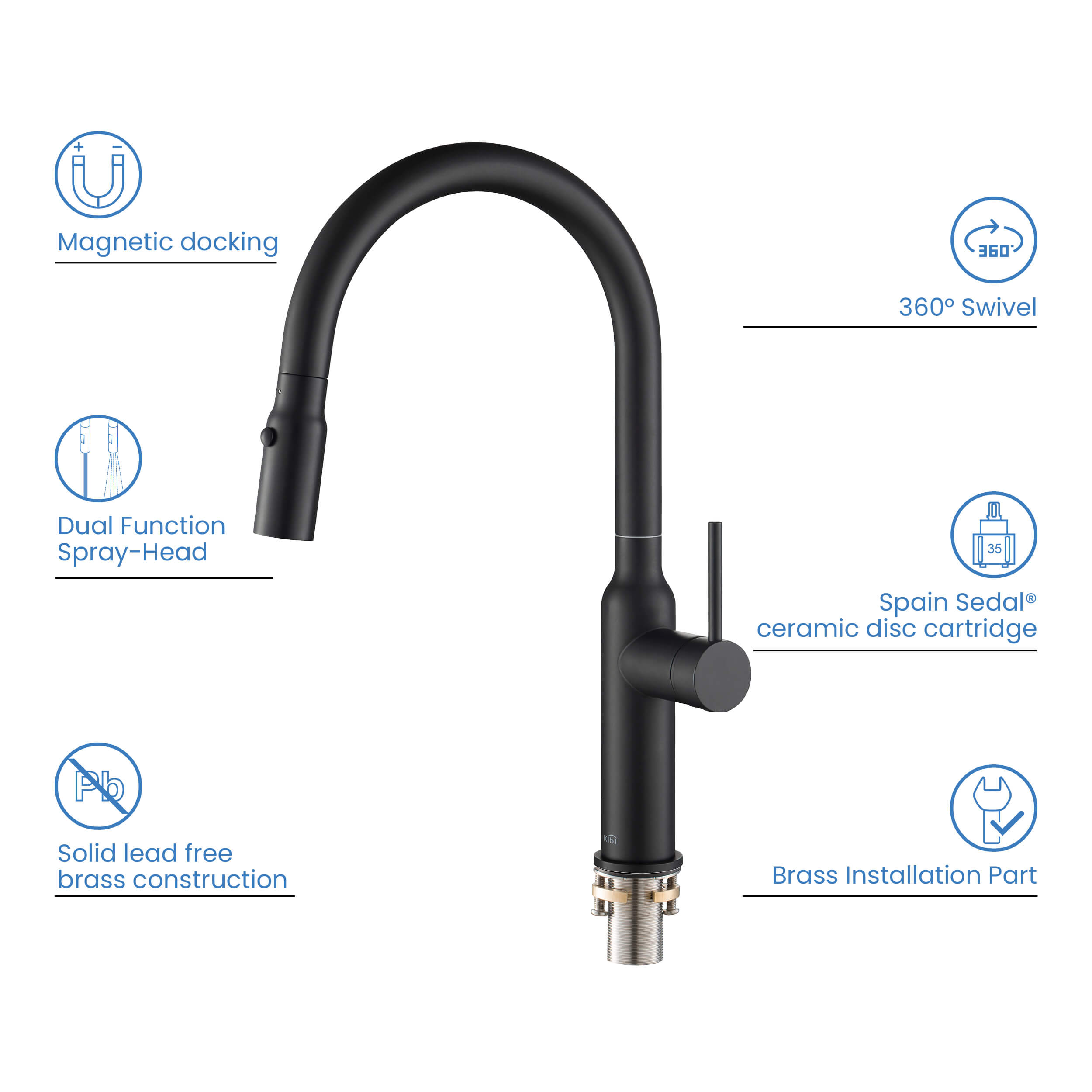 Hilo Single Handle Pull Down Kitchen Sink Faucet - KKF2008