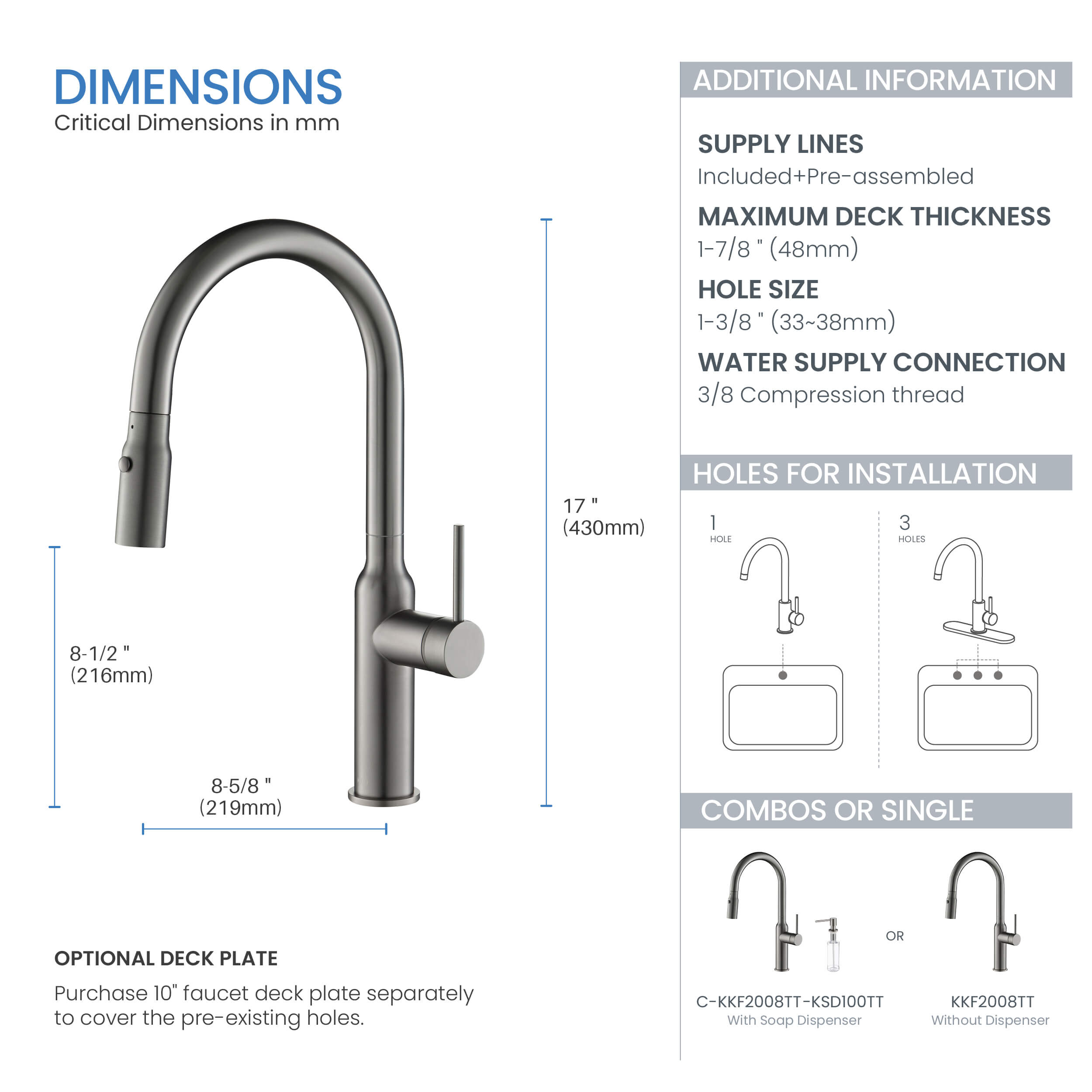 Hilo Single Handle Pull Down Kitchen Sink Faucet - KKF2008