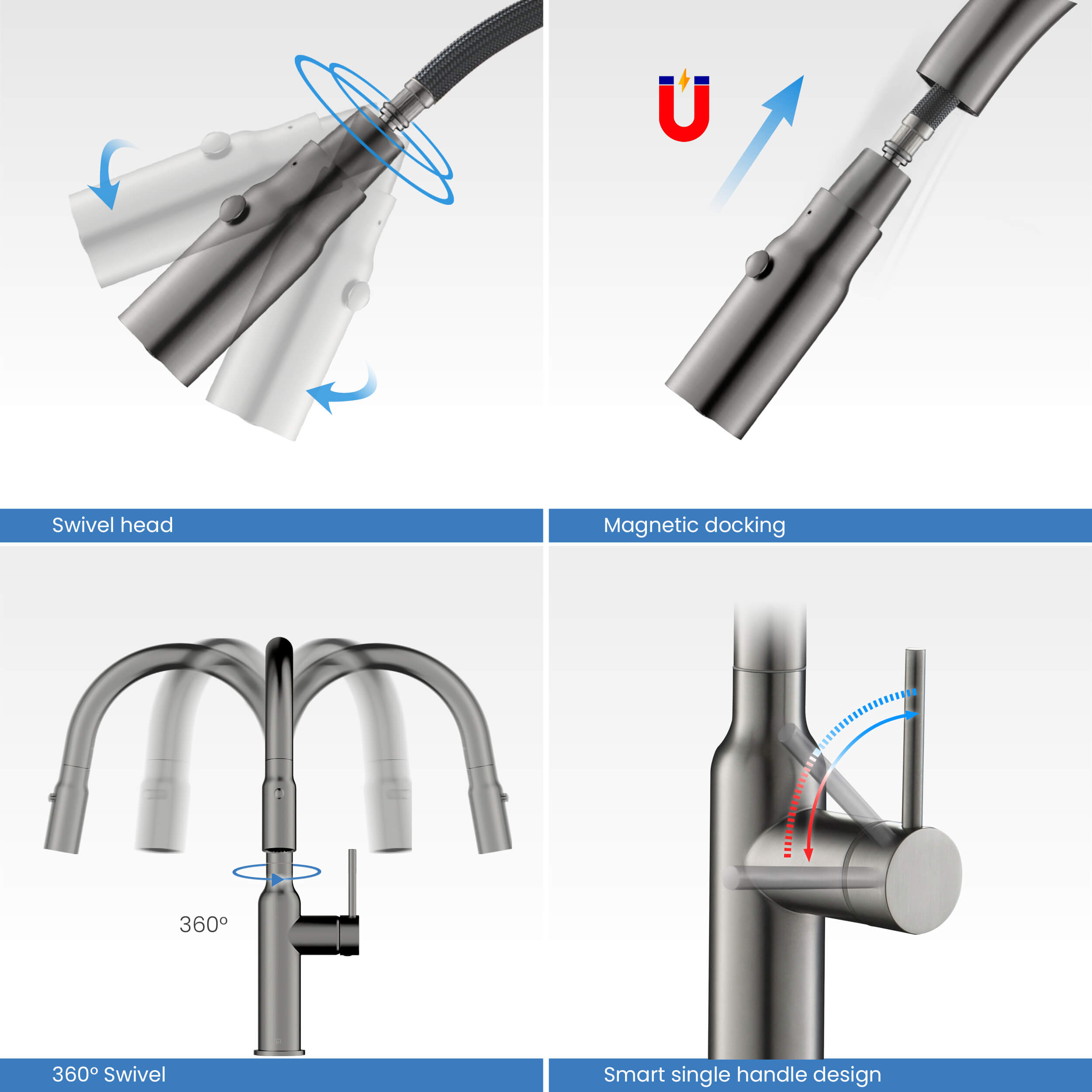 Hilo Single Handle Pull Down Kitchen Sink Faucet - KKF2008