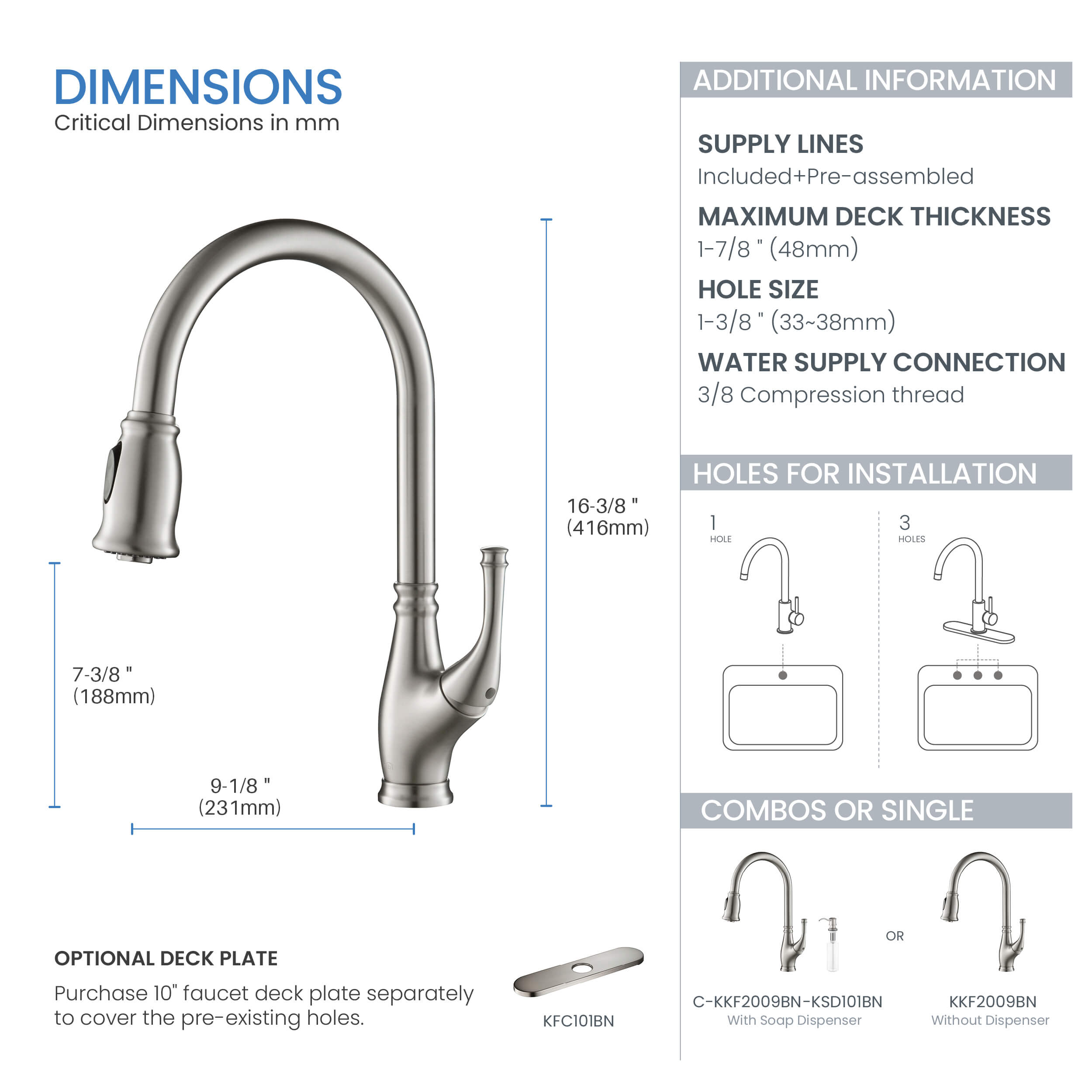 Summit Single Handle Pull Down Kitchen Sink Faucet - KKF2009