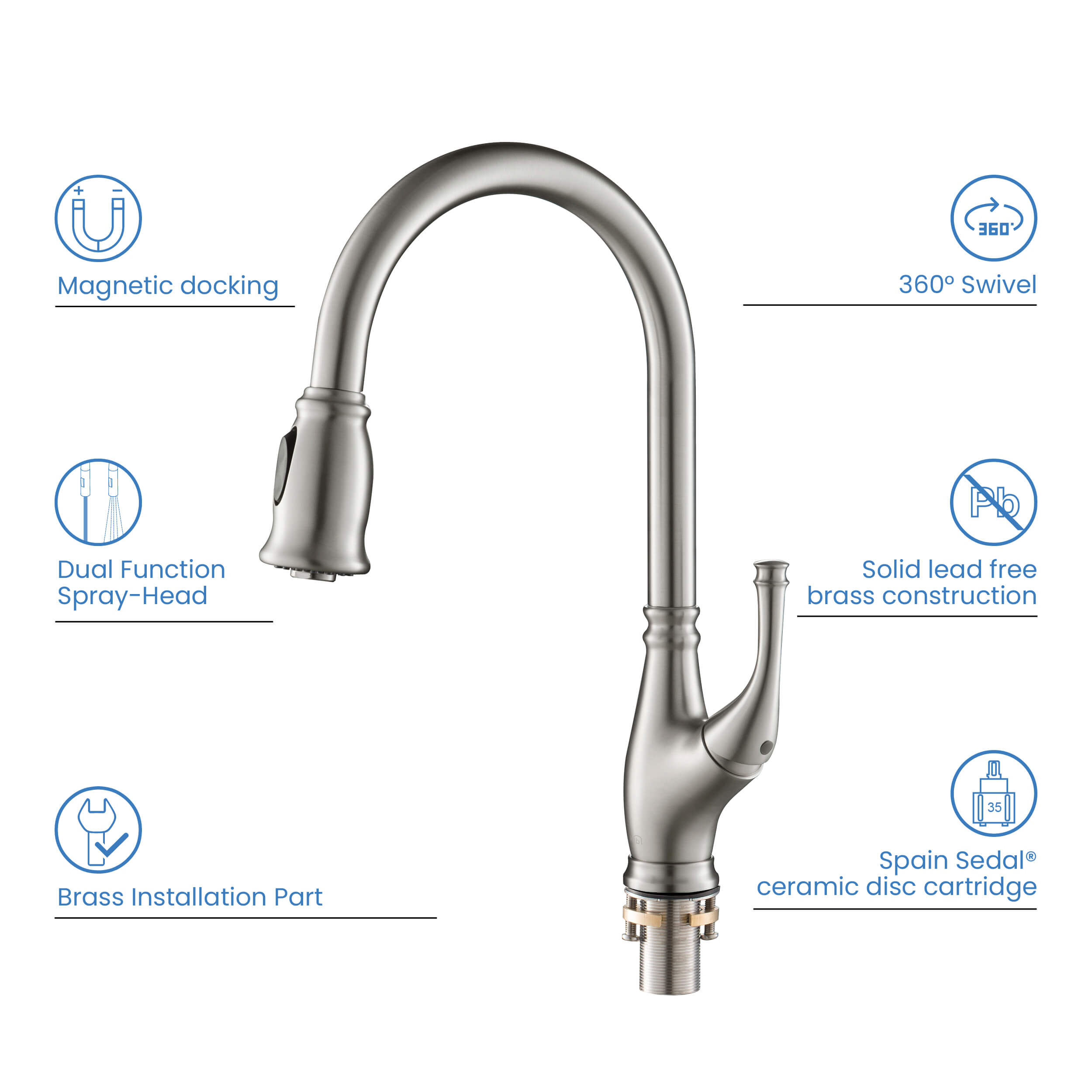 Summit Single Handle Pull Down Kitchen Sink Faucet - KKF2009