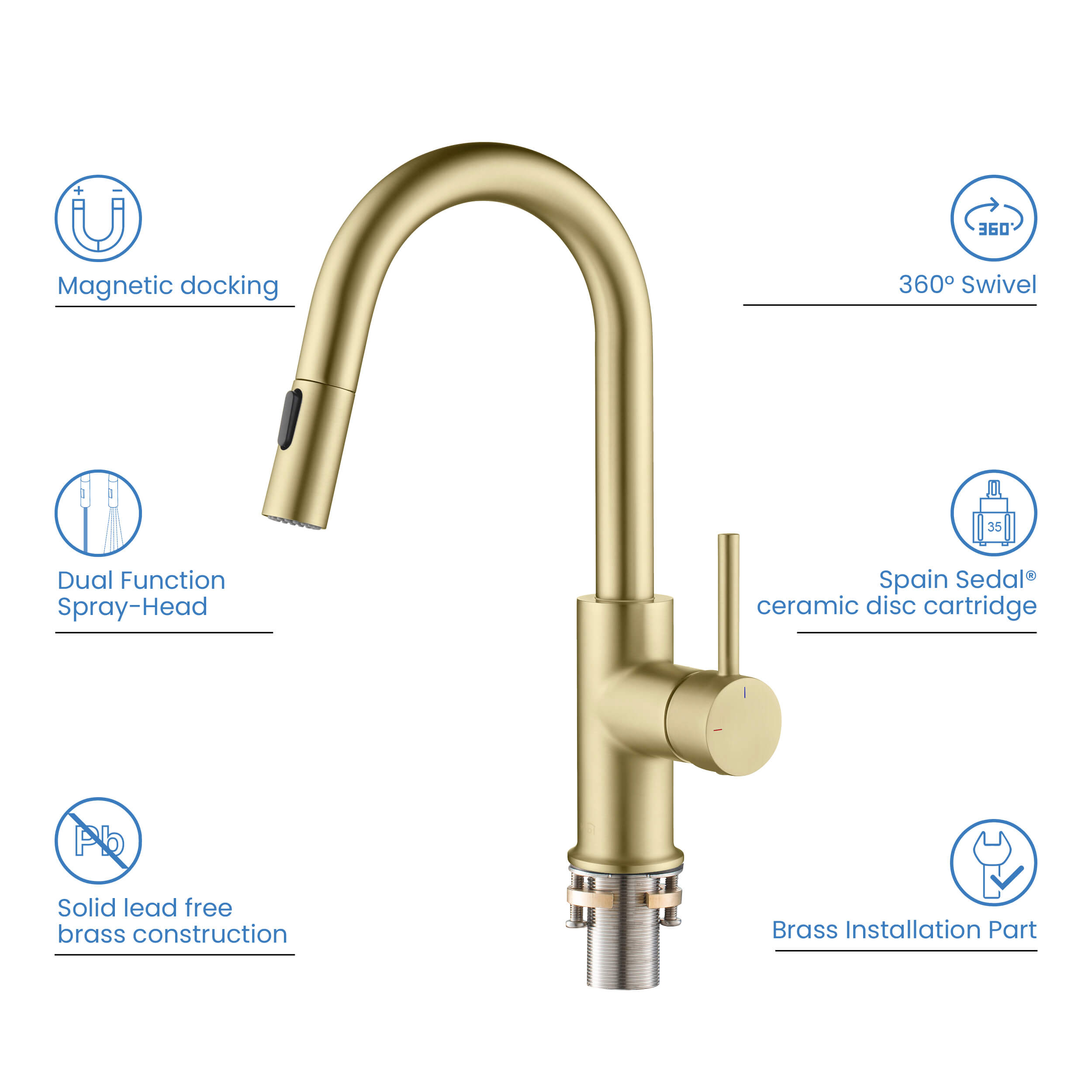 Circular Single Handle Pull Down Kitchen & Bar Sink Faucet - KKF2011