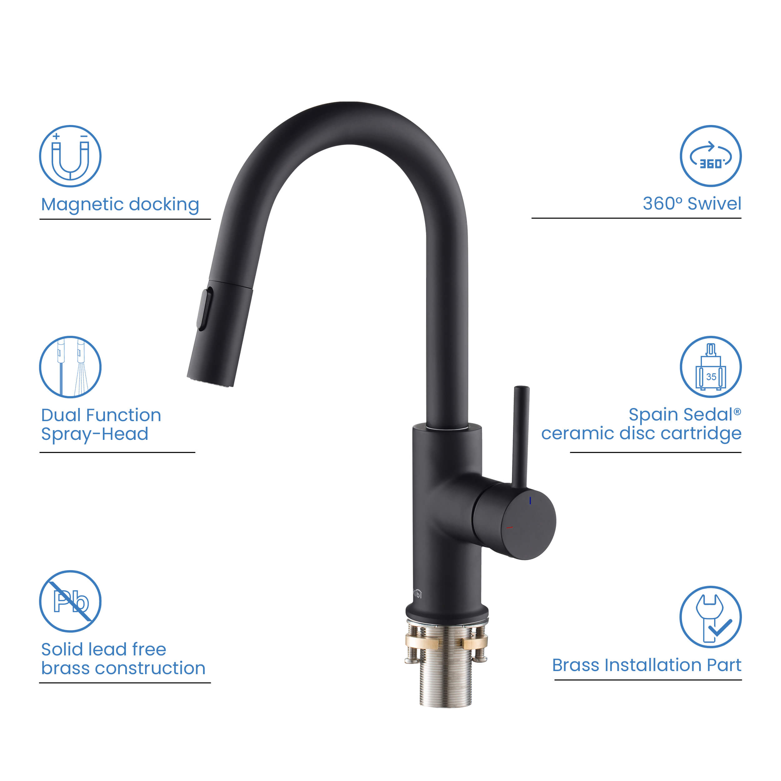 Circular Single Handle Pull Down Kitchen & Bar Sink Faucet - KKF2011