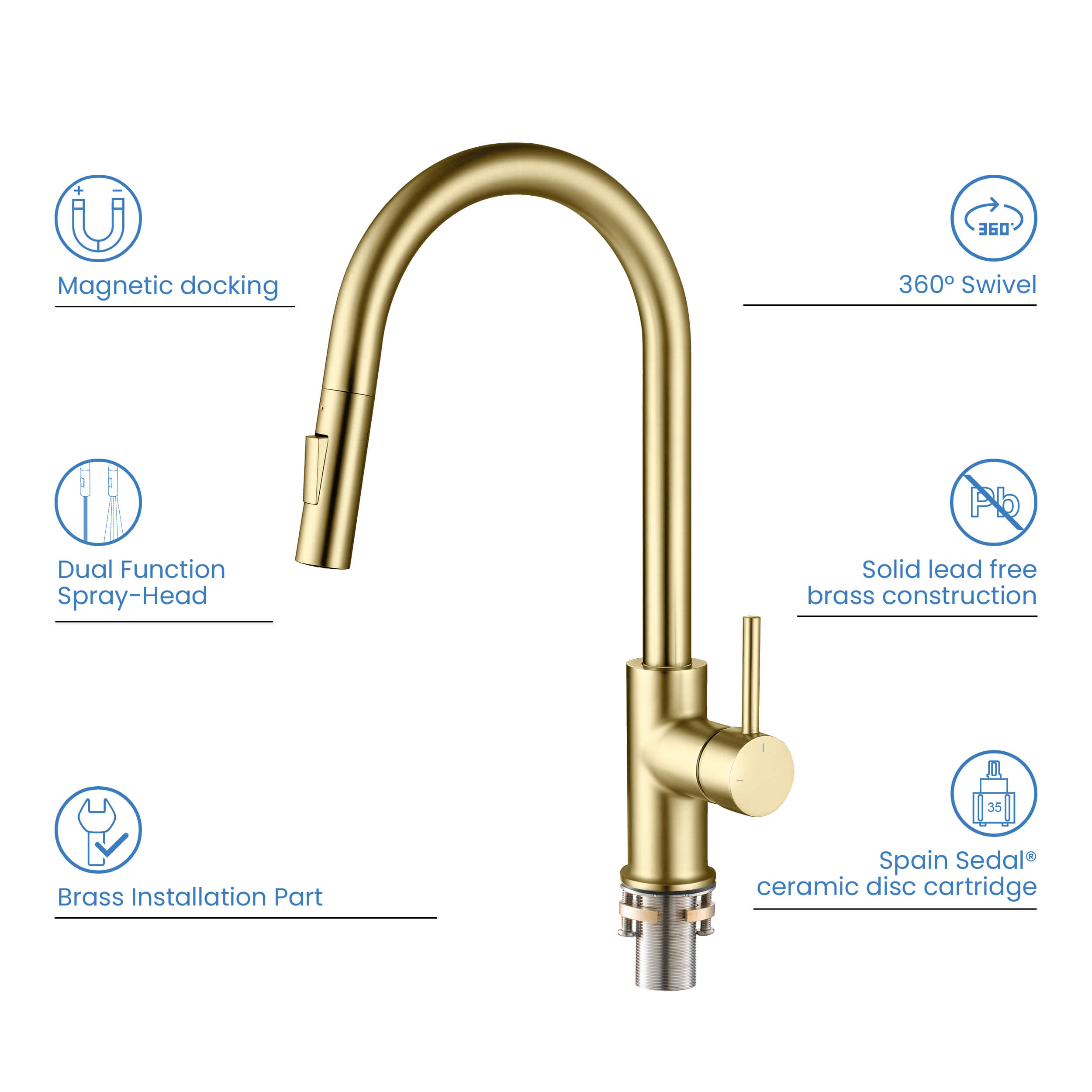 Circular Single Handle Pull Down Kitchen Faucet - KKF2013