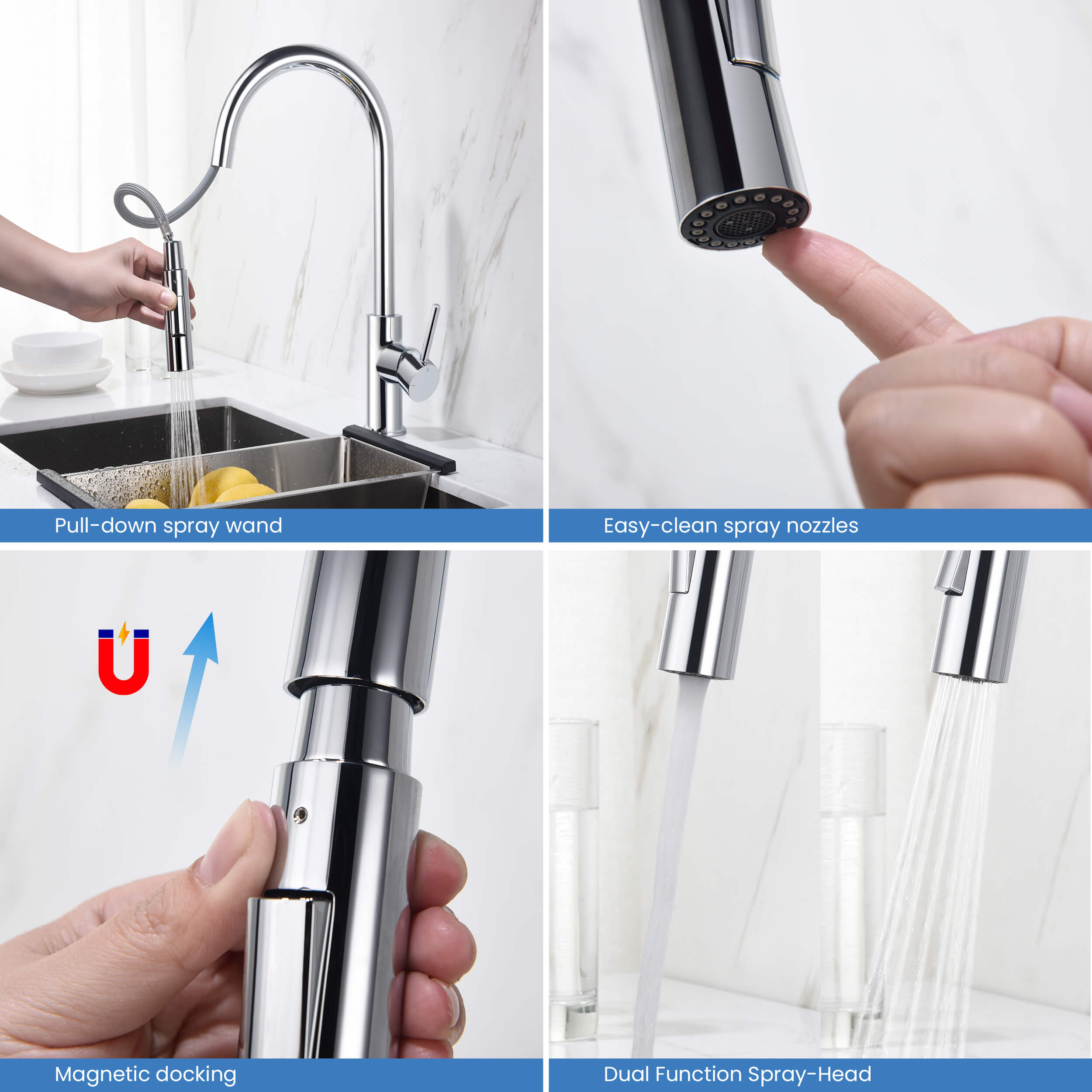 Circular Single Handle Pull Down Kitchen Faucet - KKF2013