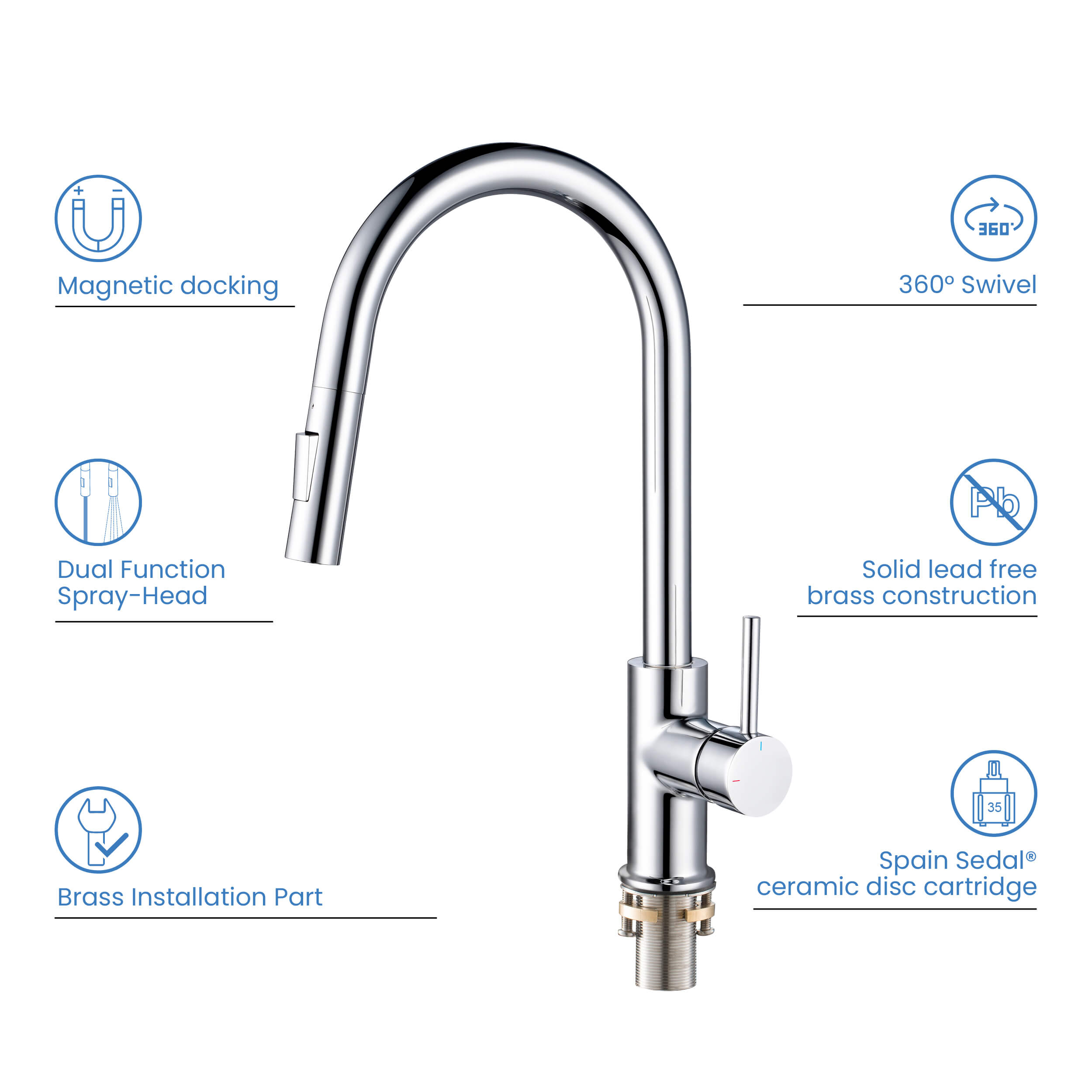 Circular Single Handle Pull Down Kitchen Faucet - KKF2013