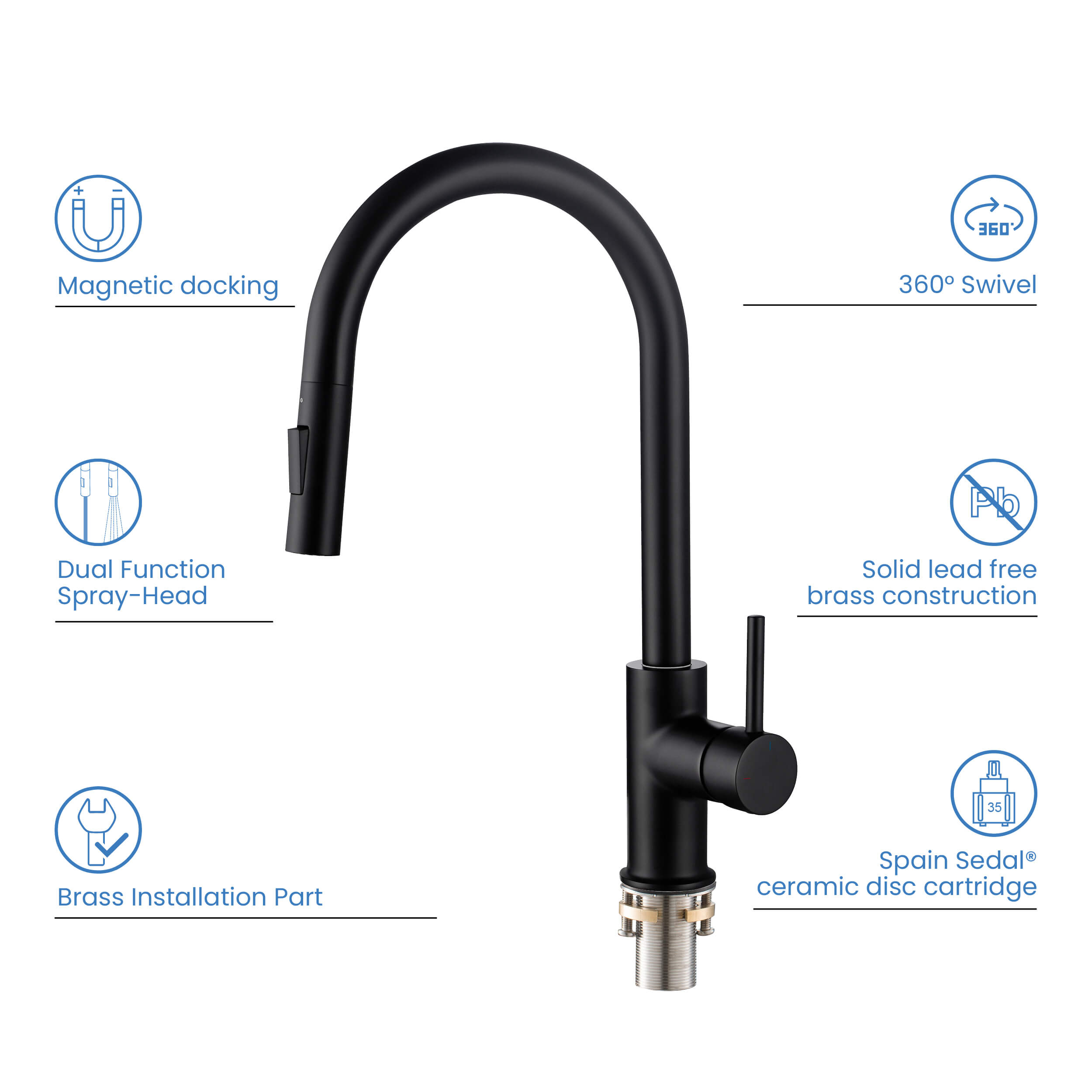 Circular Single Handle Pull Down Kitchen Faucet - KKF2013