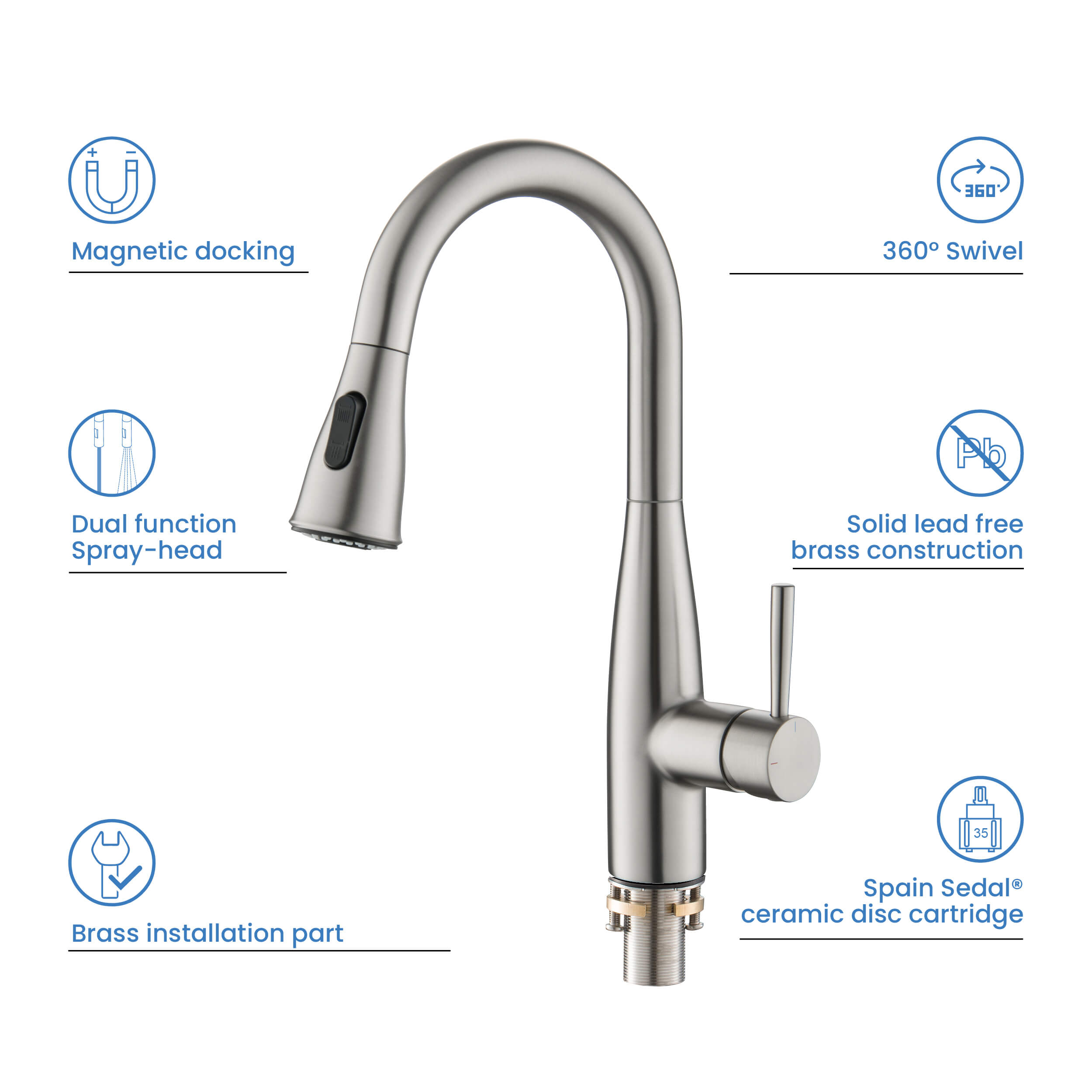 Bari Single Handle Pull Down Kitchen & Bar Sink Faucet - KKF2015