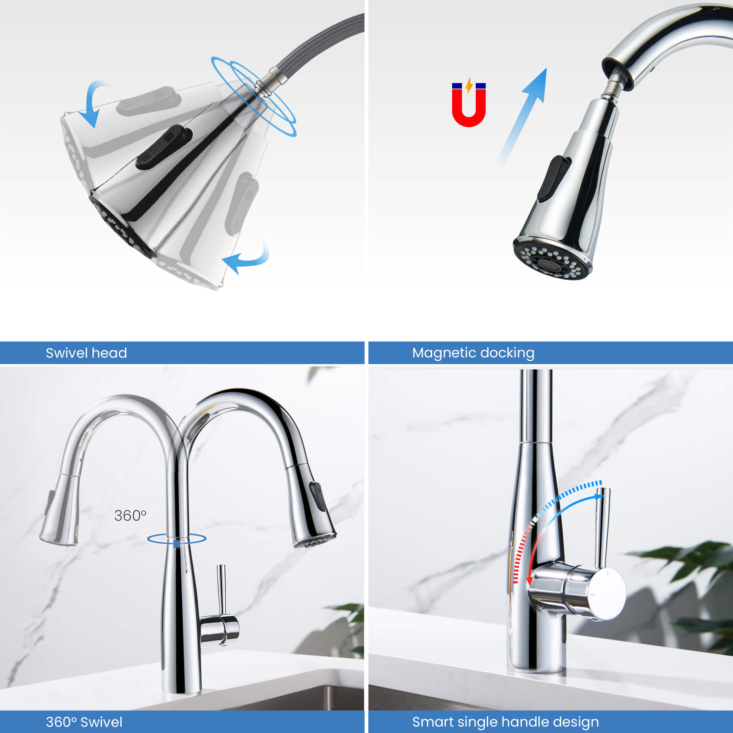 Bari Single Handle Pull Down Kitchen & Bar Sink Faucet - KKF2015