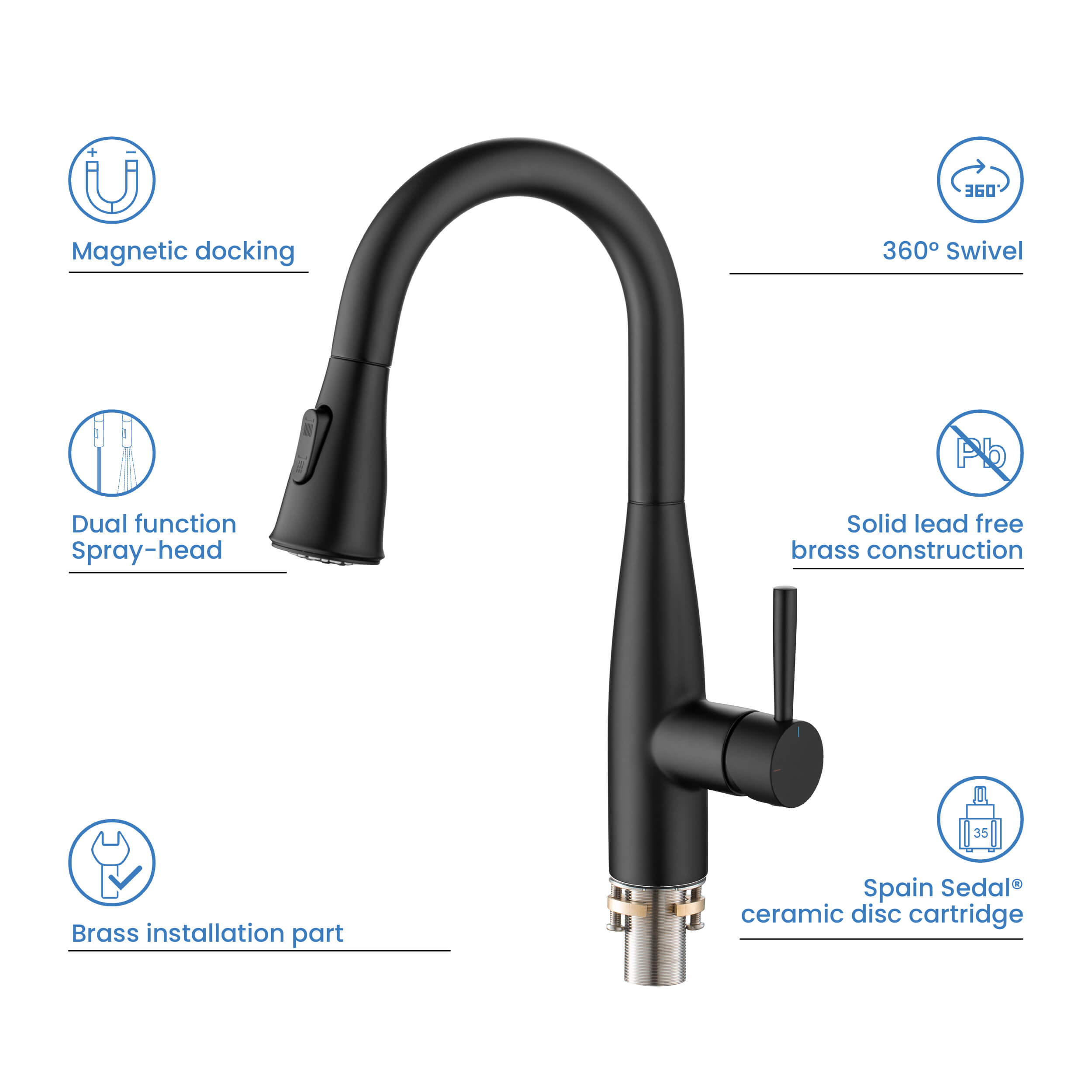 Bari Single Handle Pull Down Kitchen & Bar Sink Faucet - KKF2015