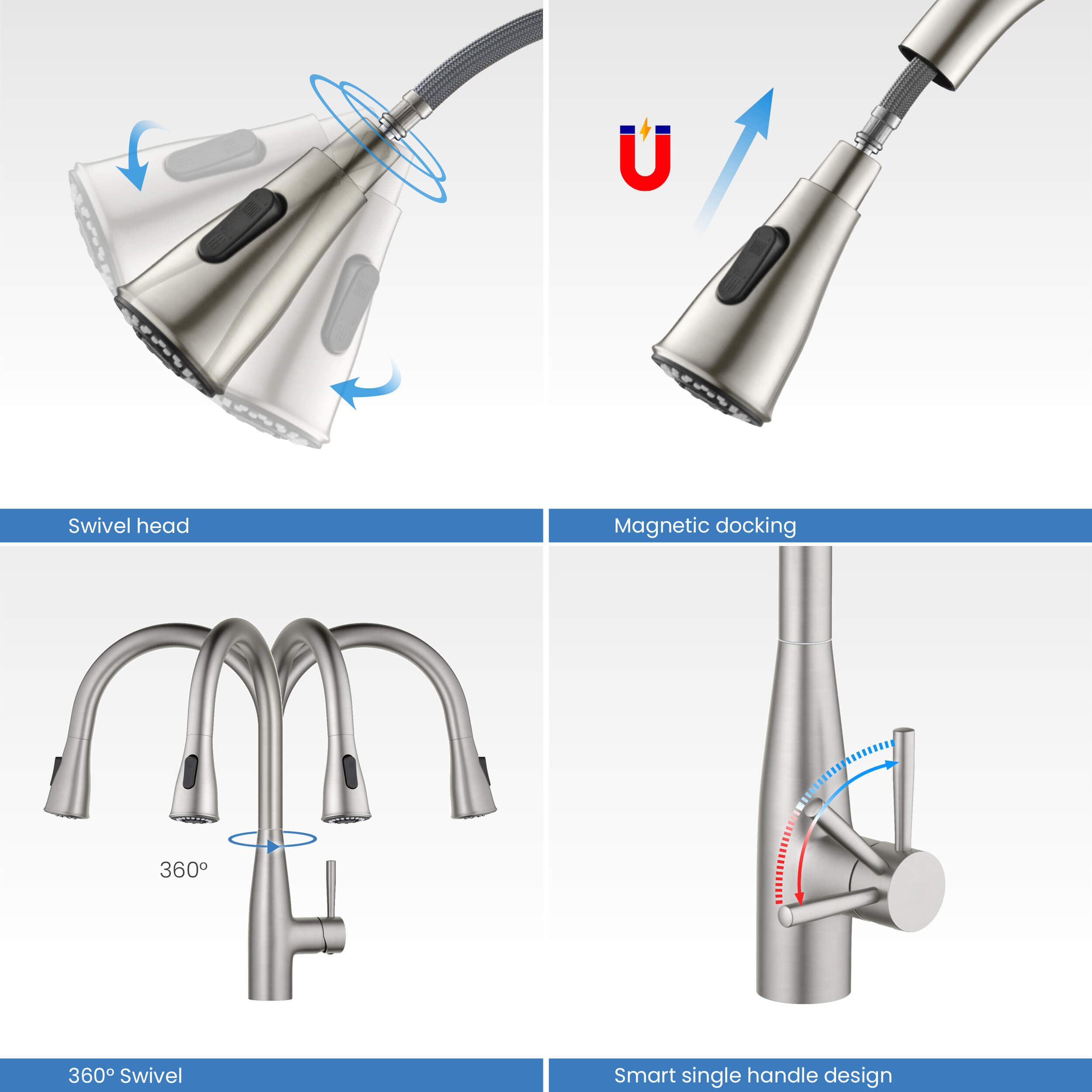 Bari-T Single Handle Pull Down Kitchen Sink Faucet - KKF2016