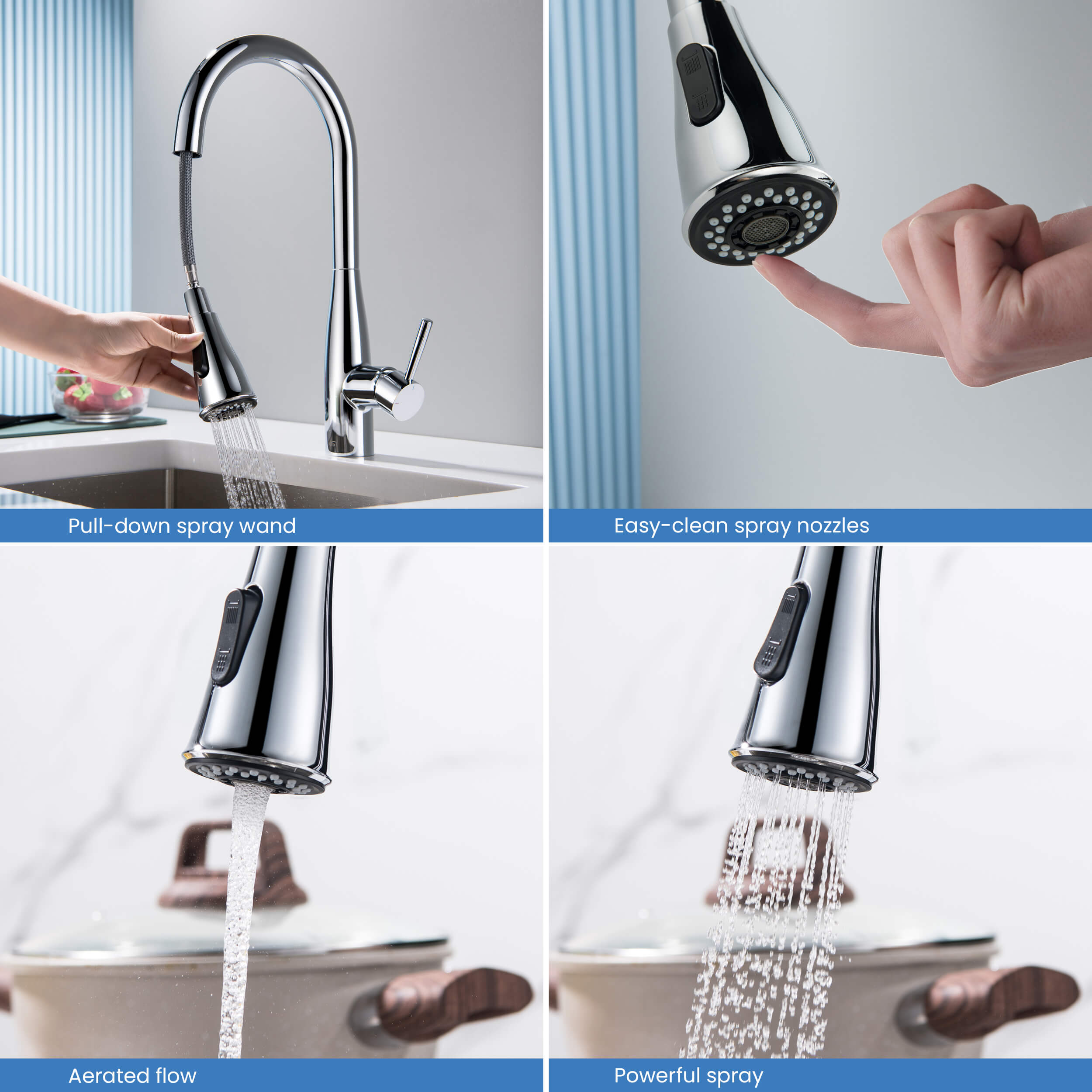 Bari-T Single Handle Pull Down Kitchen Sink Faucet - KKF2016