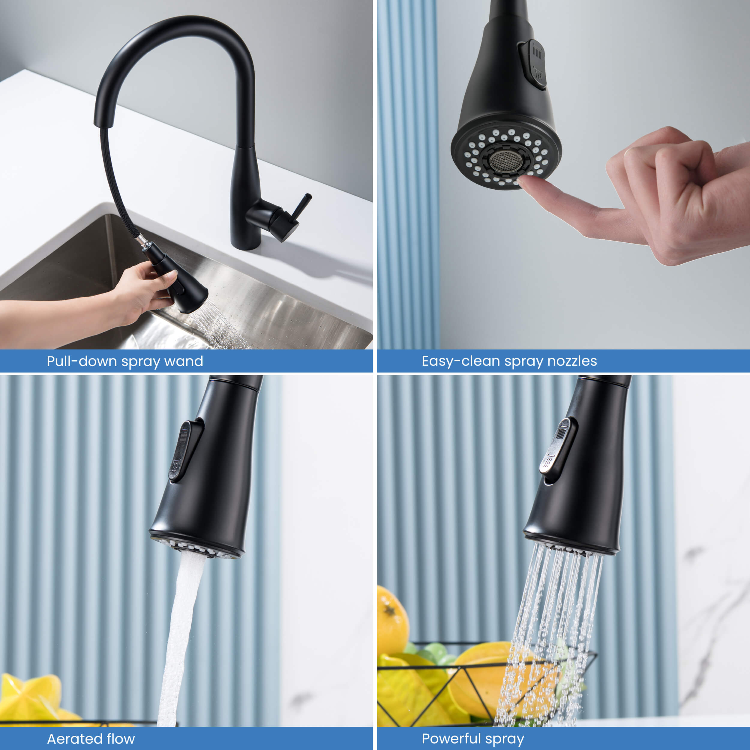 Bari-T Single Handle Pull Down Kitchen Sink Faucet - KKF2016