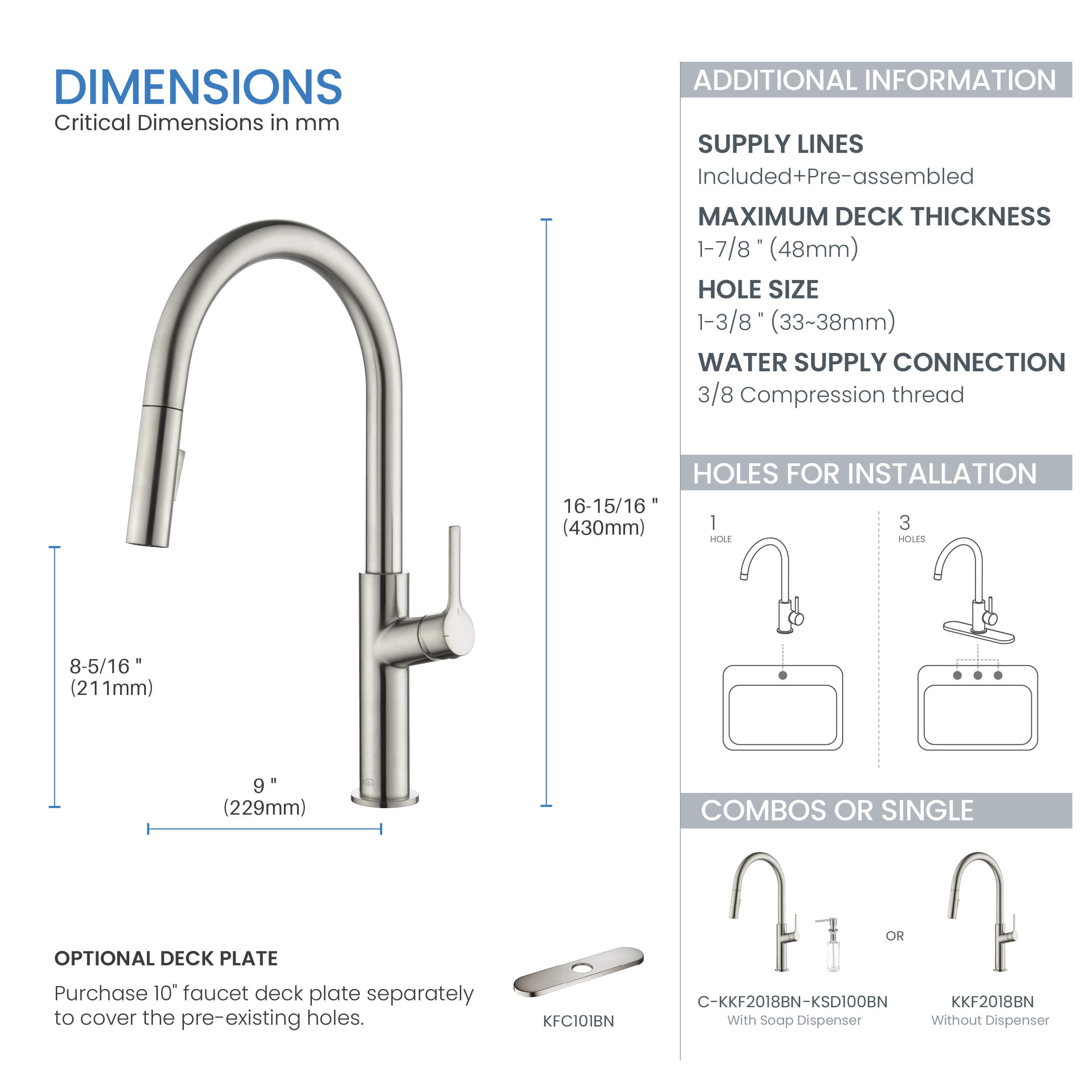 Fusion-T Single Handle Pull Down Kitchen Sink Faucet - KKF2018