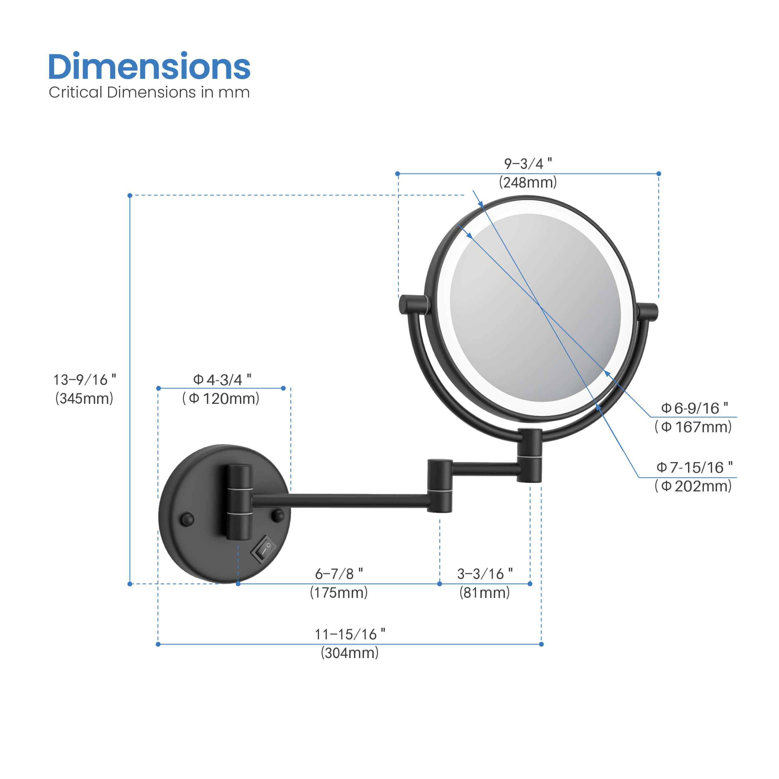 Circular LED Wall Mount Magnifying Makeup Mirror KMM101