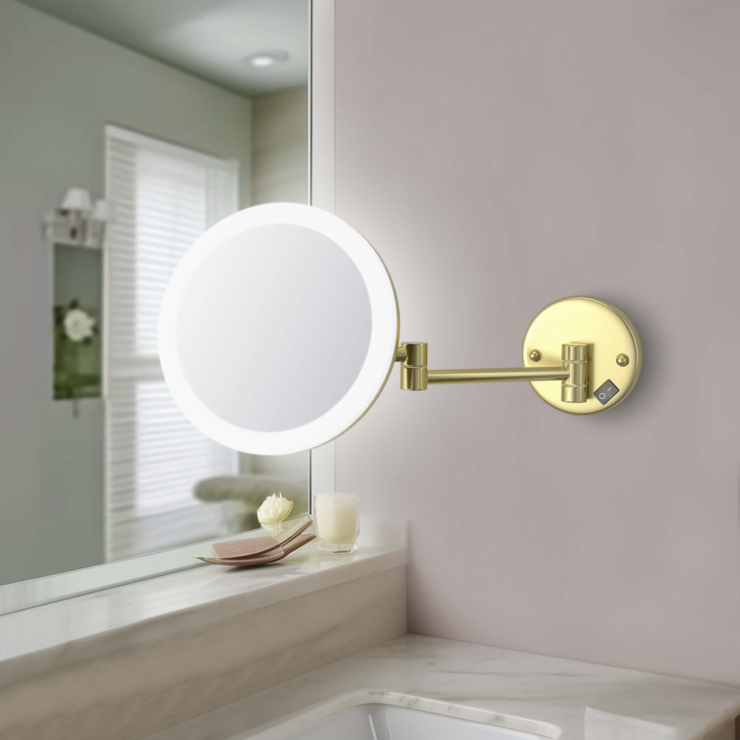 Circular LED Wall Mount One Side 5x Magnifying Makeup Mirror KMM102