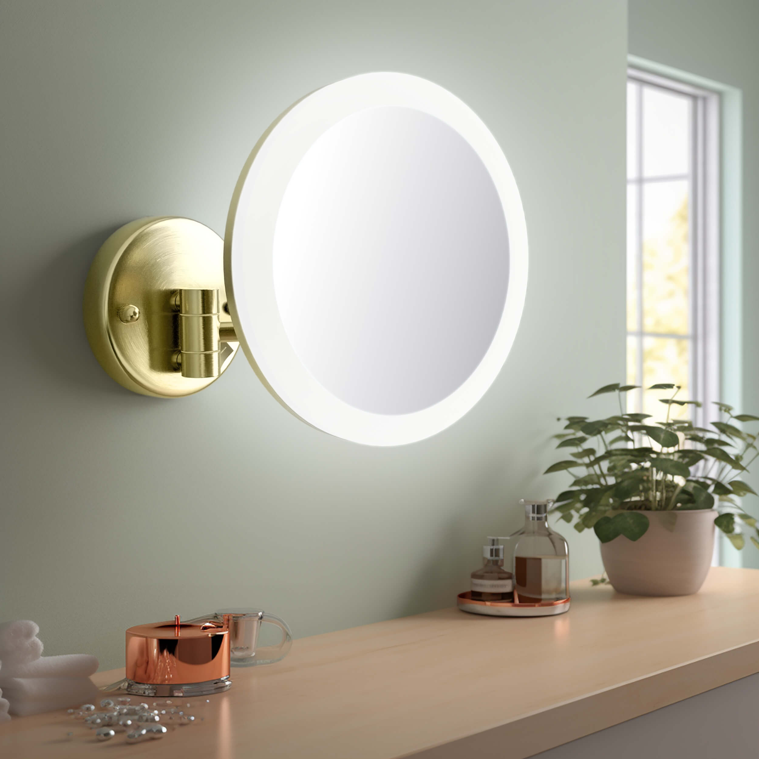 Circular LED Wall Mount One Side 5x Magnifying Makeup Mirror KMM102