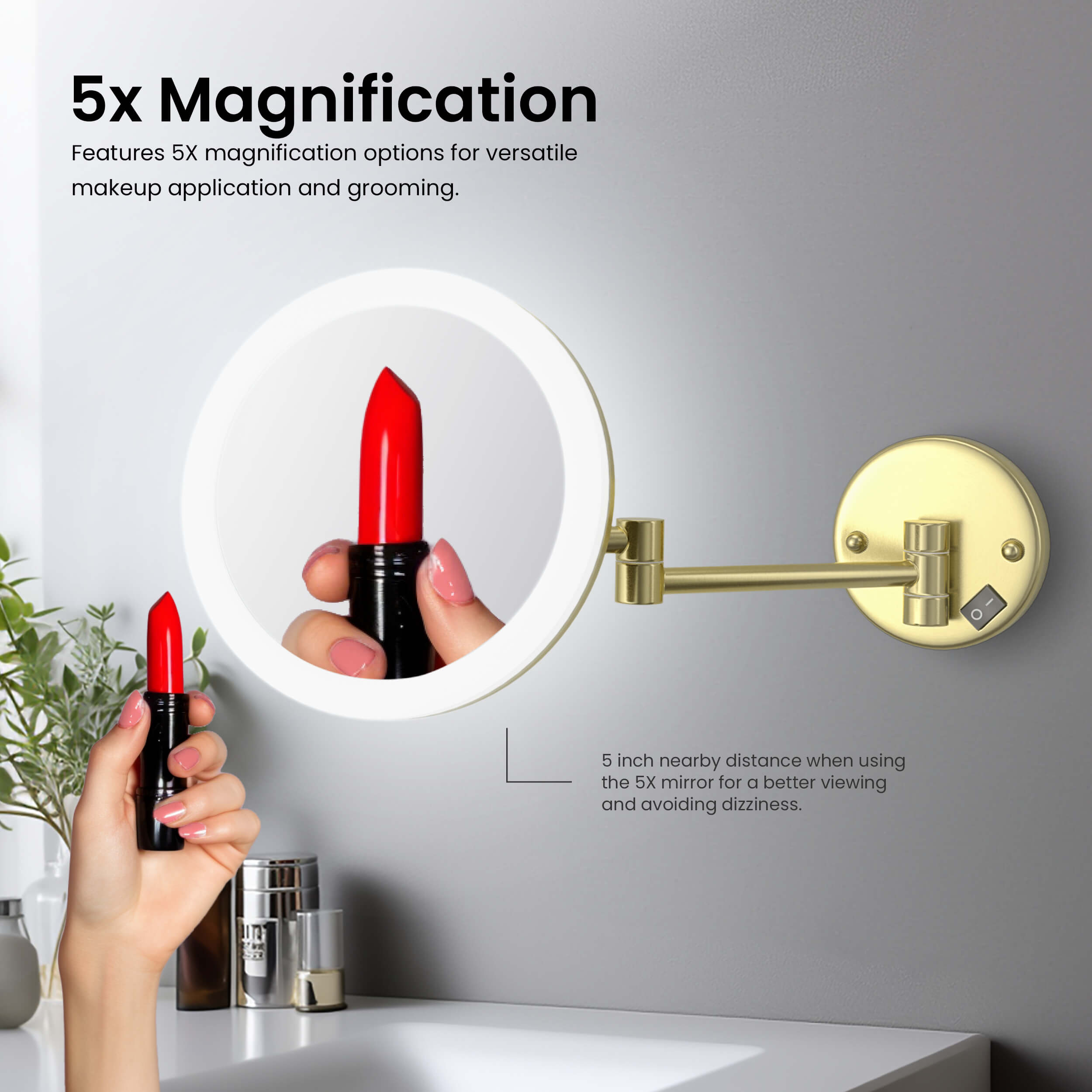 Circular LED Wall Mount One Side 5x Magnifying Makeup Mirror KMM102