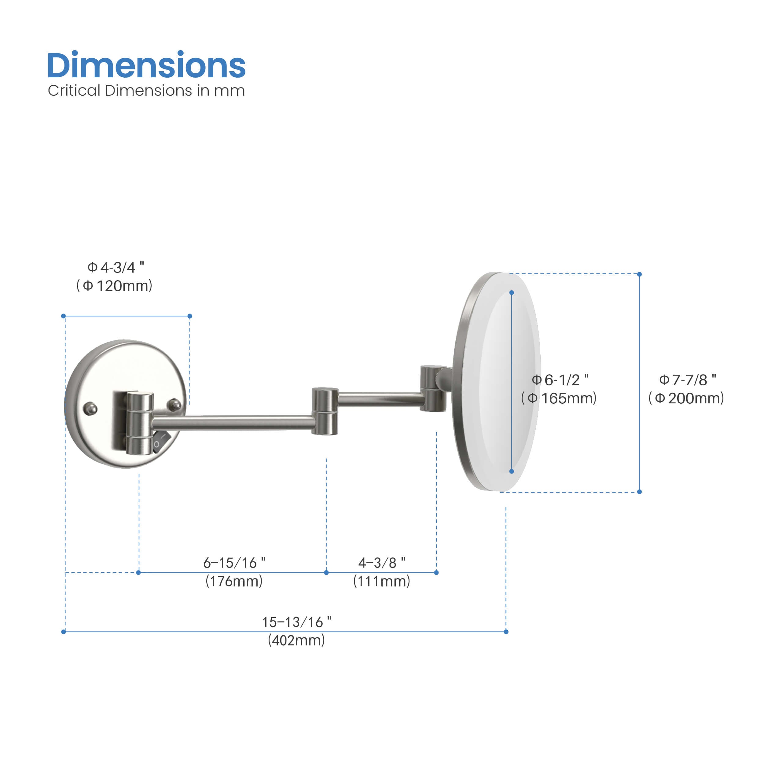 Circular LED Wall Mount One Side 5x Magnifying Makeup Mirror KMM102