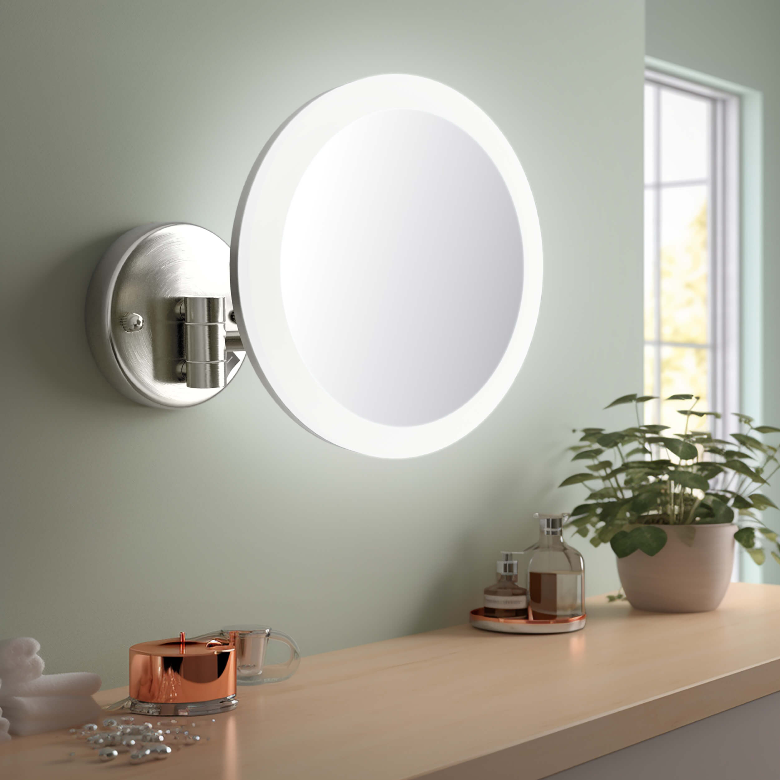 Circular LED Wall Mount One Side 5x Magnifying Makeup Mirror KMM102