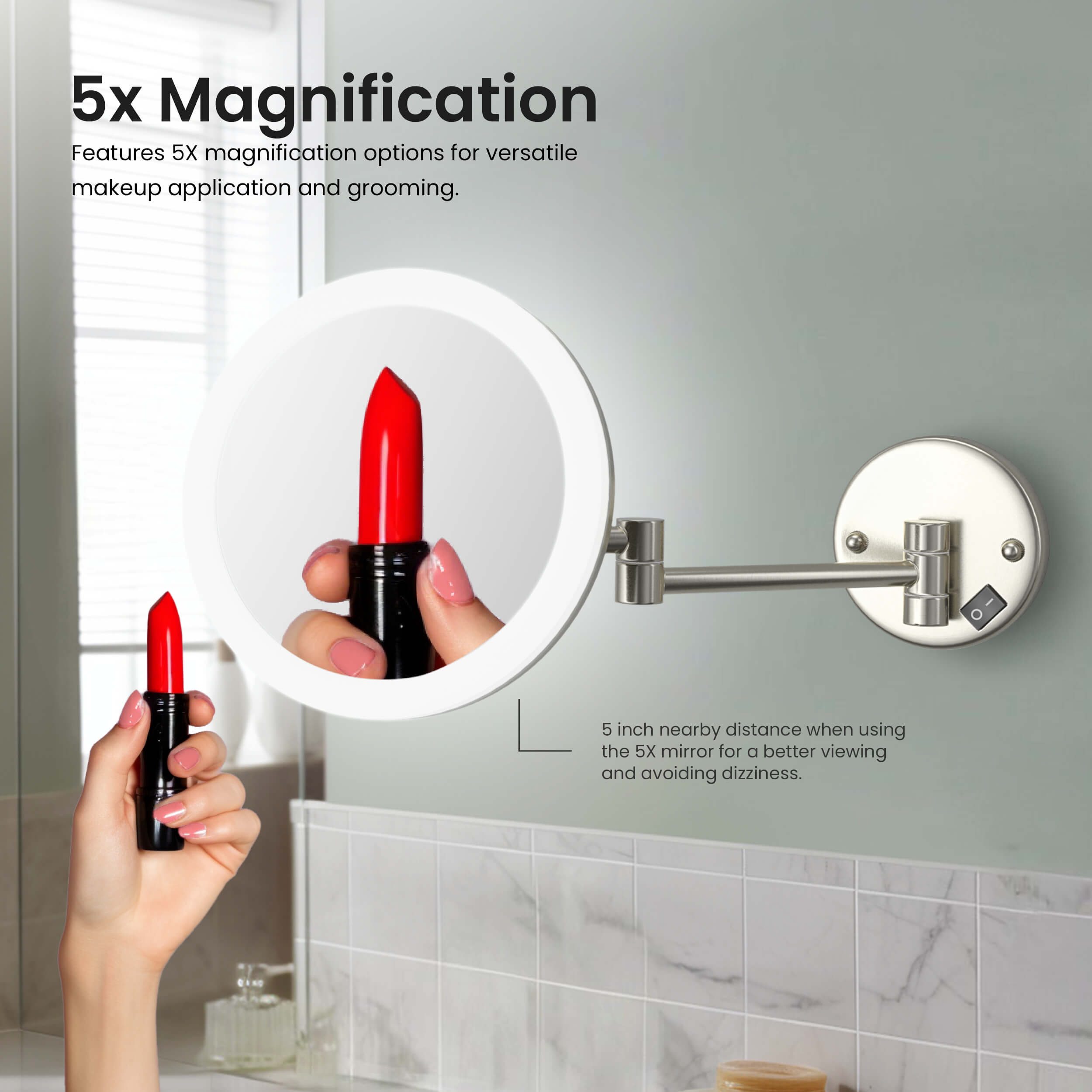 Circular LED Wall Mount One Side 5x Magnifying Makeup Mirror KMM102