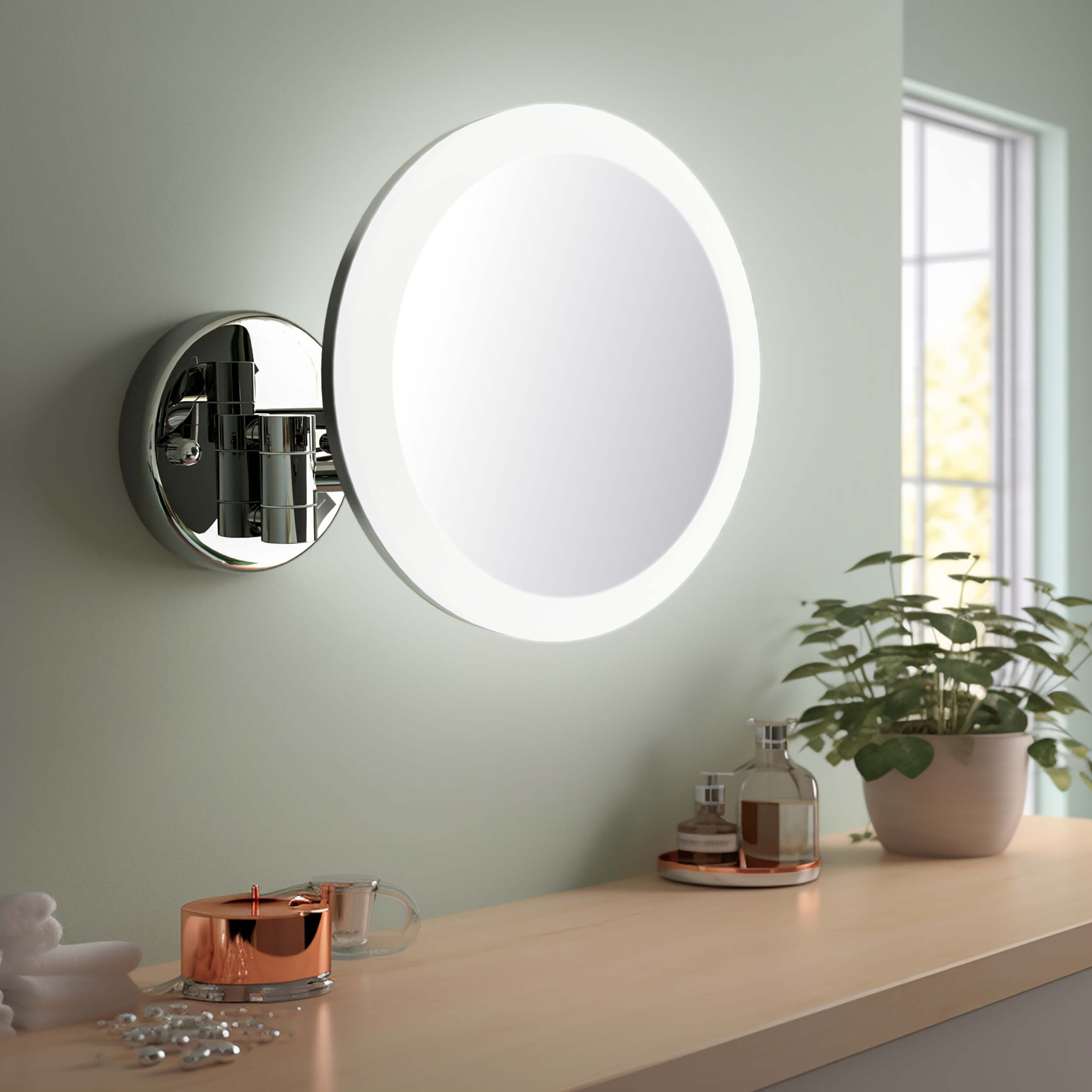 Circular LED Wall Mount One Side 5x Magnifying Makeup Mirror KMM102