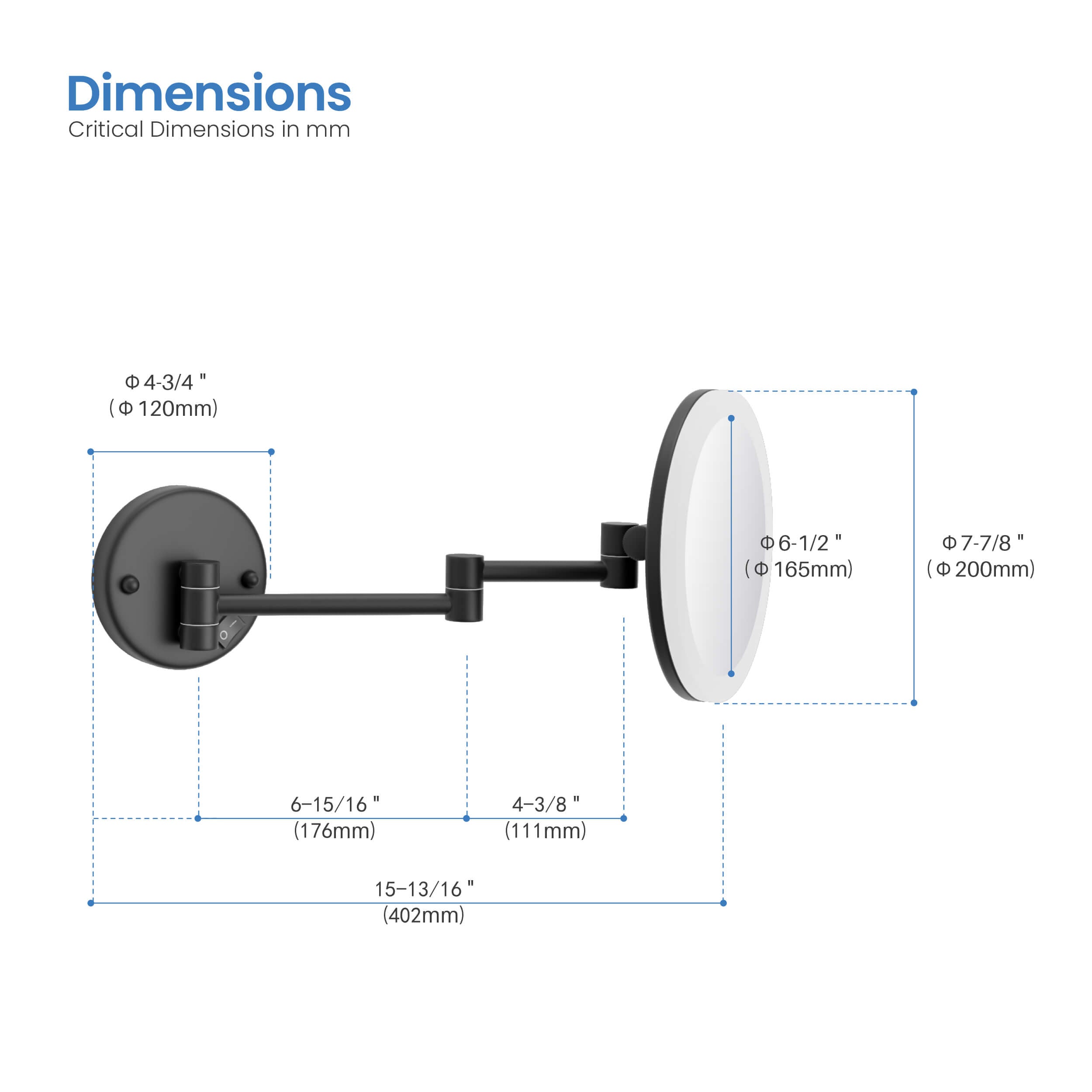 Circular LED Wall Mount One Side 5x Magnifying Makeup Mirror KMM102