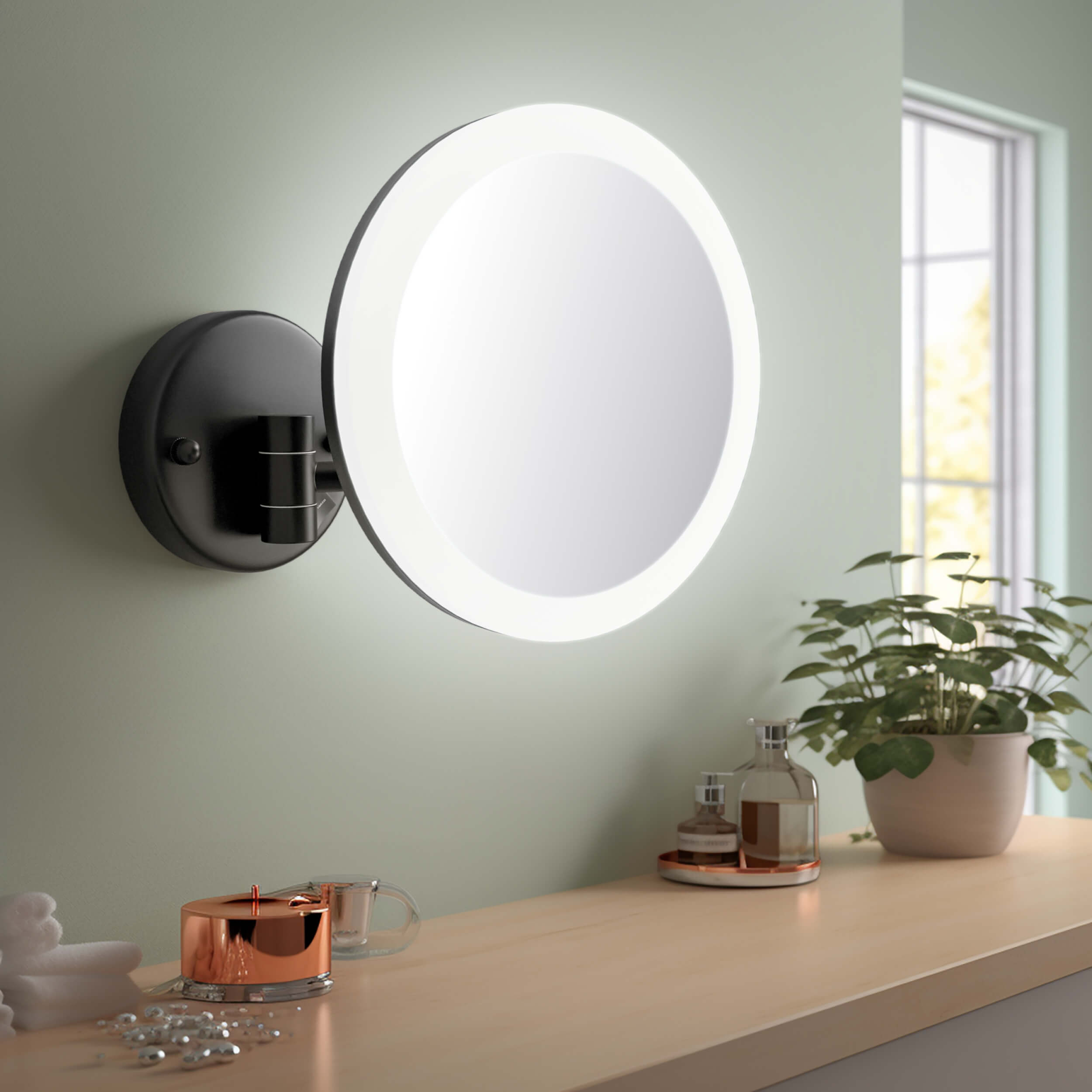 Circular LED Wall Mount One Side 5x Magnifying Makeup Mirror KMM102