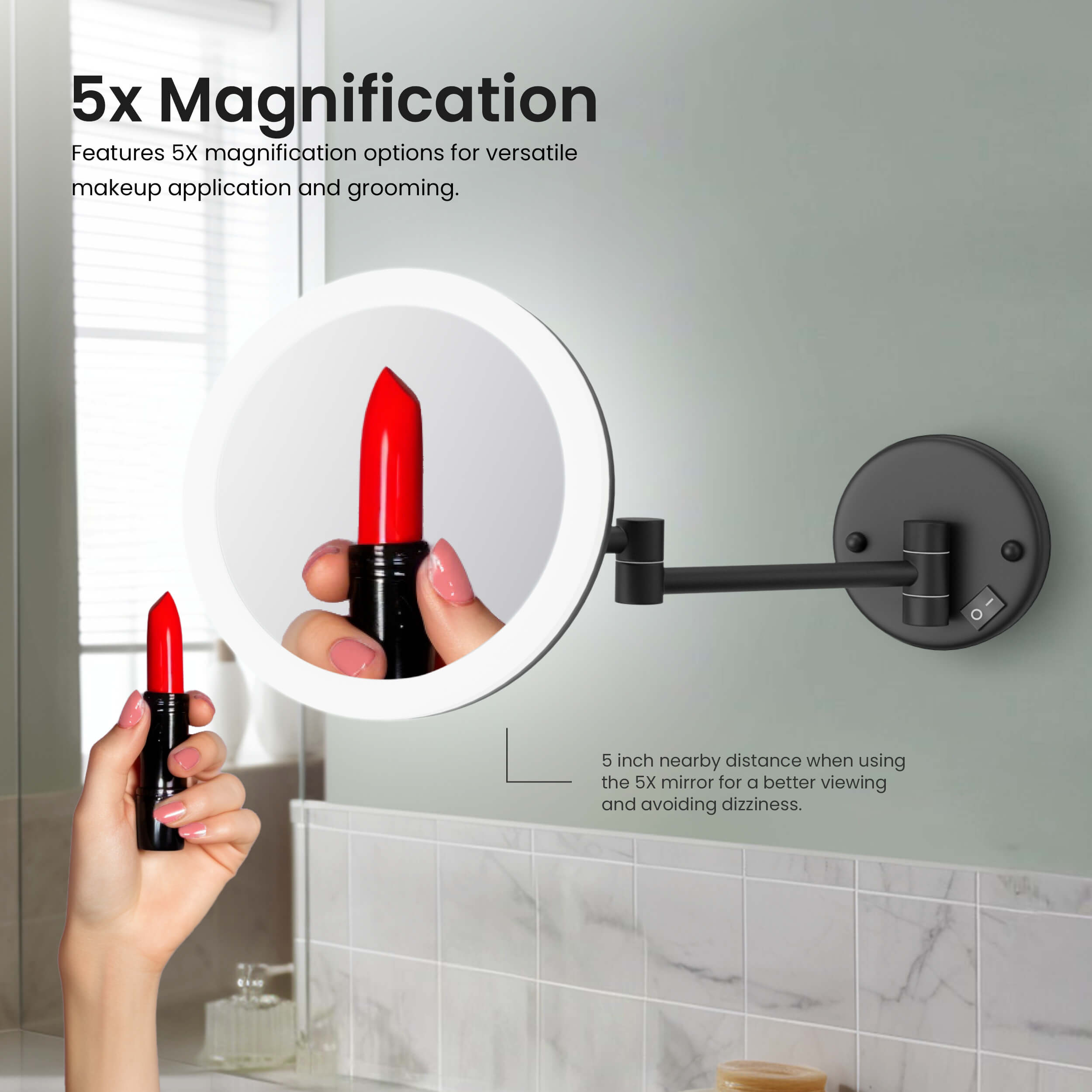 Circular LED Wall Mount One Side 5x Magnifying Makeup Mirror KMM102