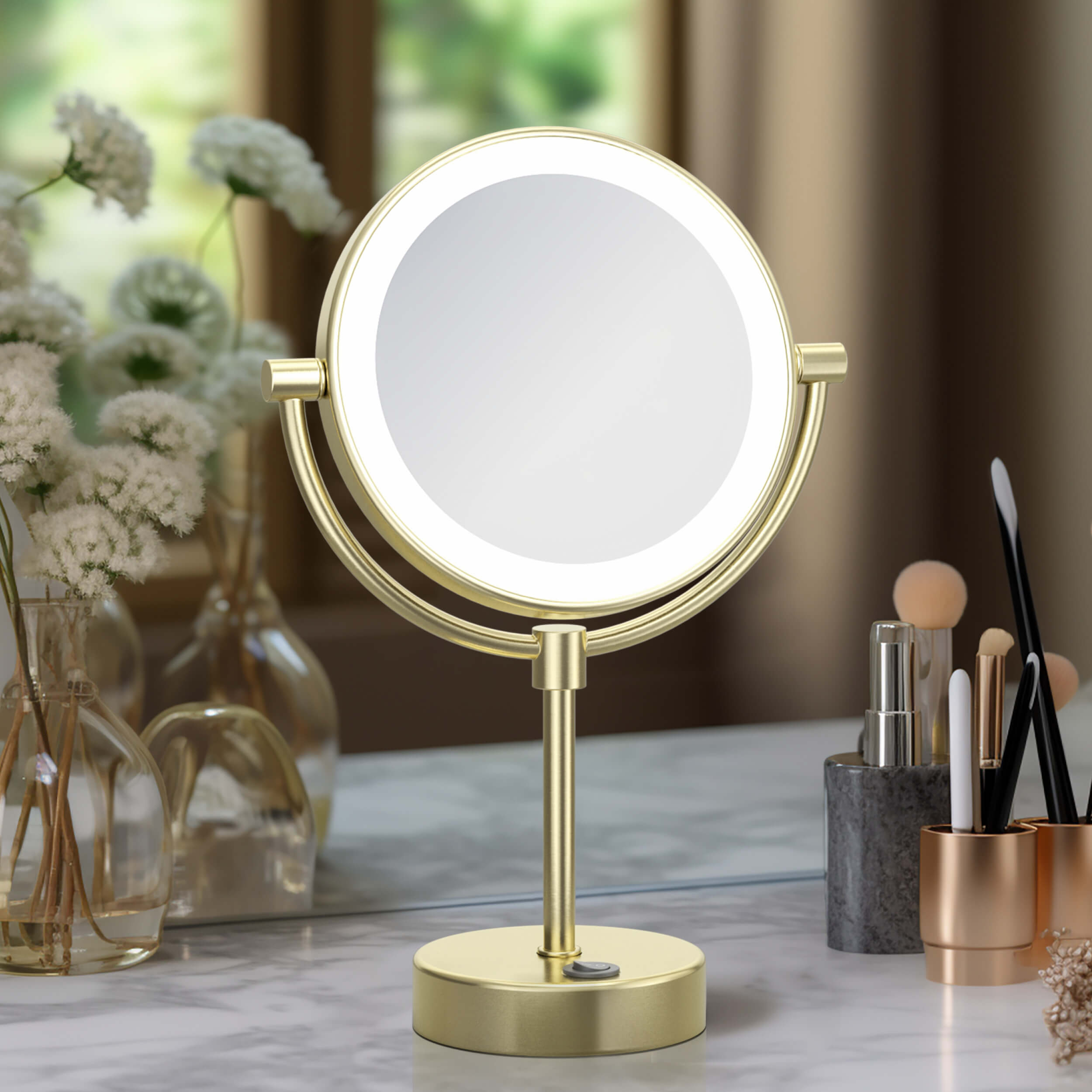 Circular LED Free Standing Magnifying Makeup Mirror KMM104