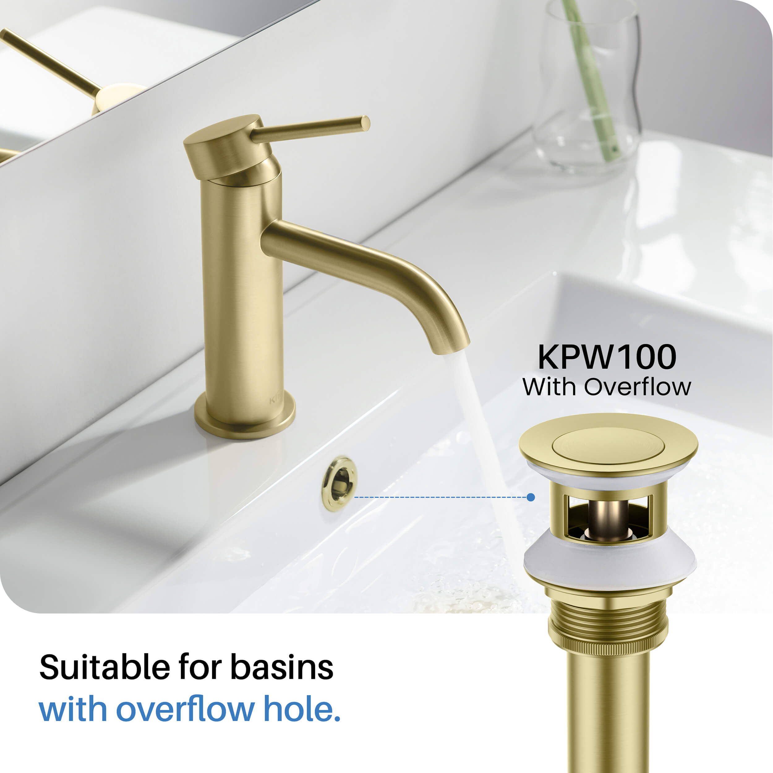 Cubic Brass Single Handle Bathroom Vanity Sink Faucet, Lavatory Sink Faucet - C-KBF1002-KPW100