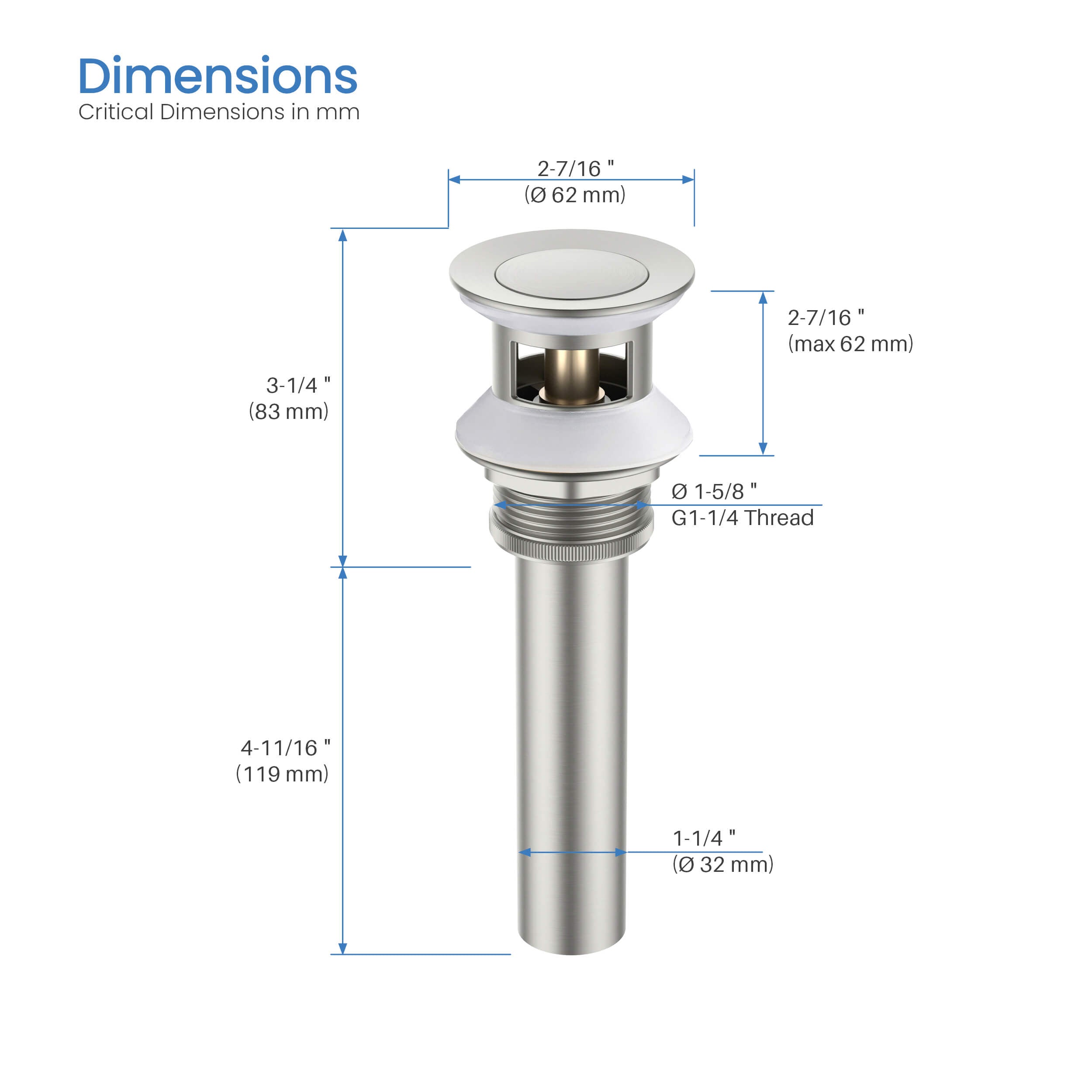 Pop Up Drain Stopper for Bathroom with Overflow KPW100