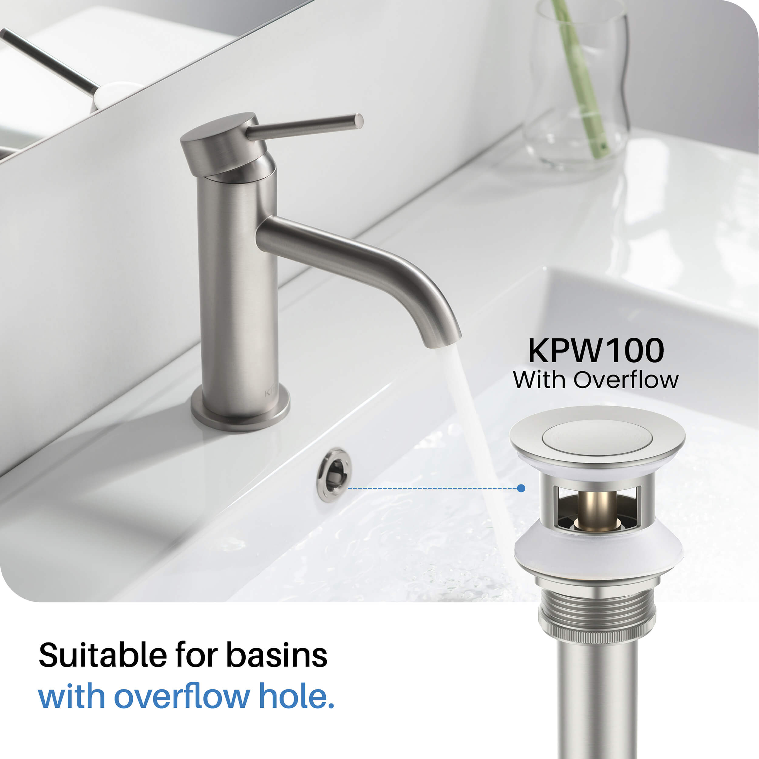 KIBI Infinity Brass Single Handle Bathroom Vanity Sink Faucet - C-KBF1006-KPW100