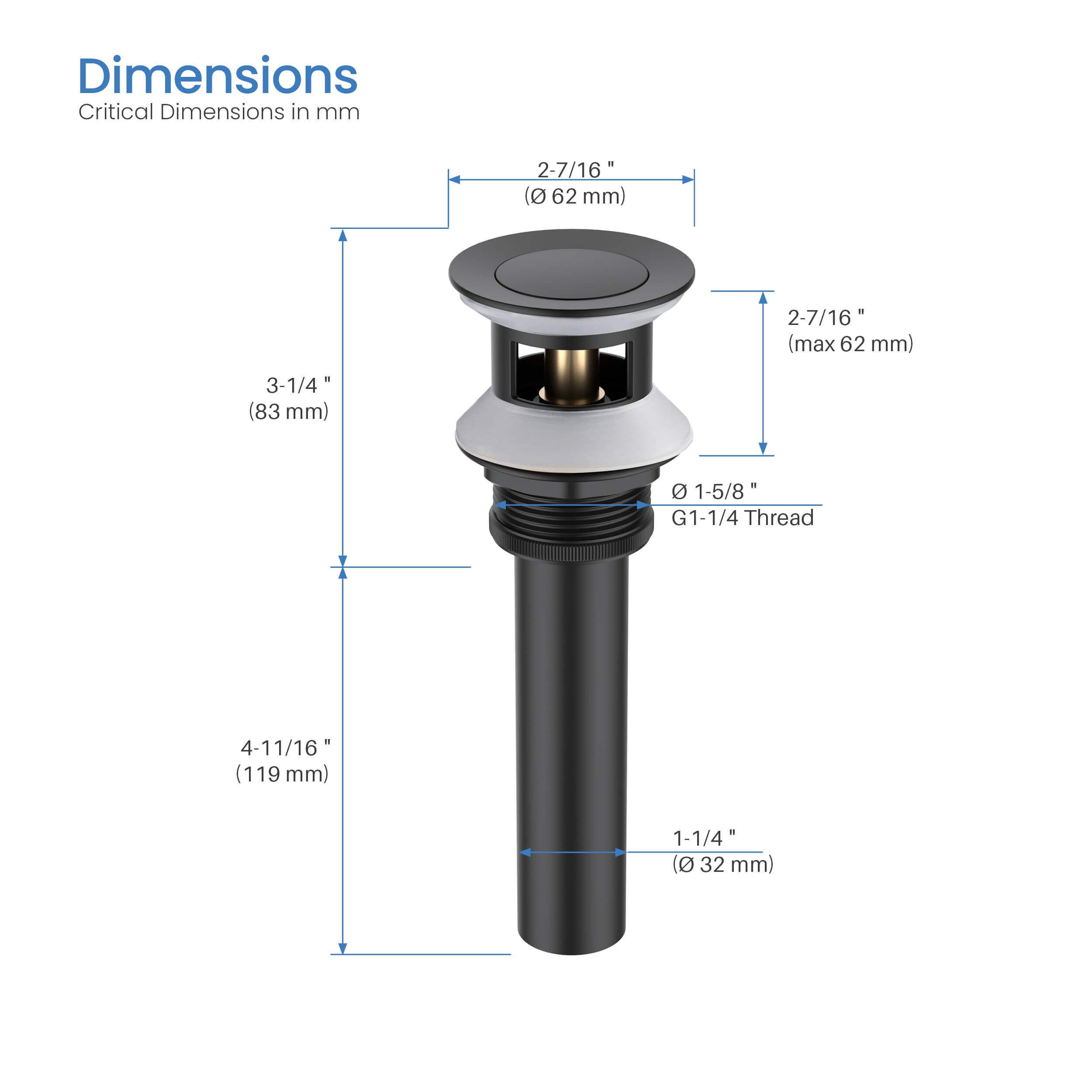 Pop Up Drain Stopper for Bathroom with Overflow KPW100