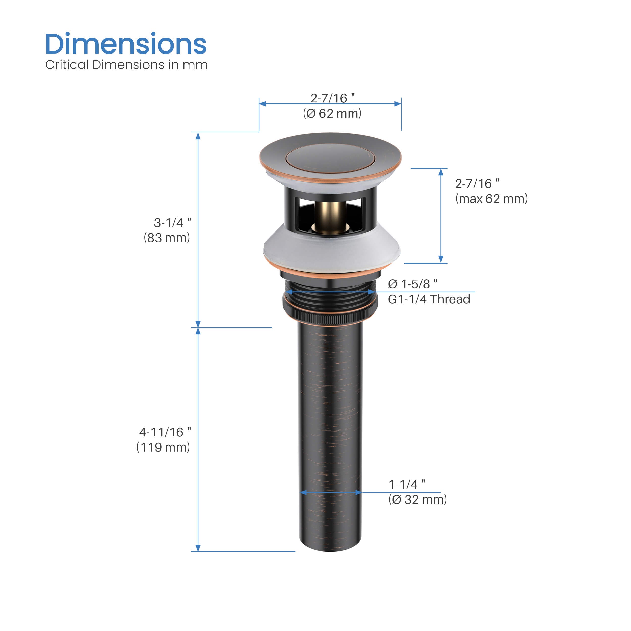 Pop Up Drain Stopper for Bathroom with Overflow KPW100