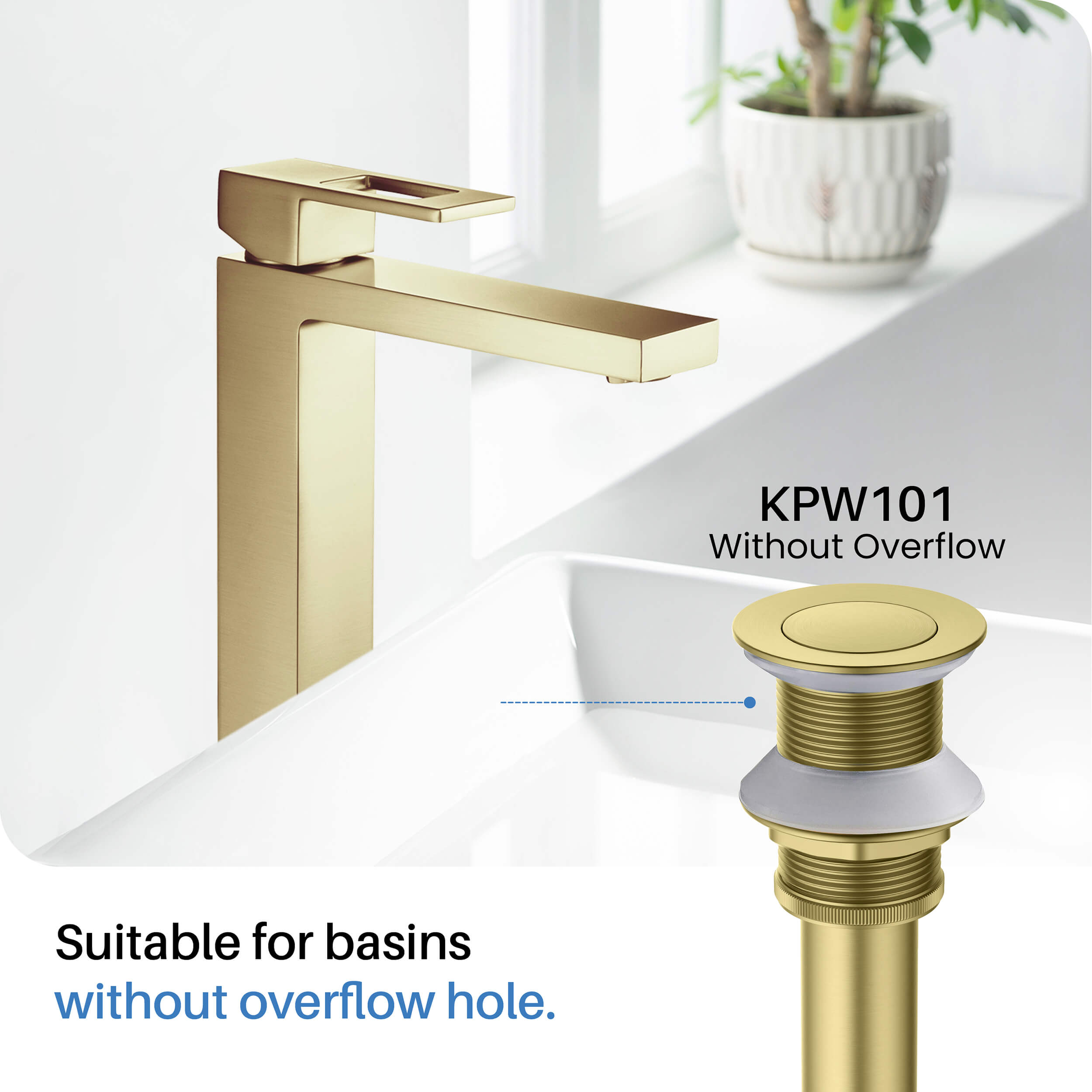 Pop Up Drain Stopper for Bathroom without Overflow KPW101