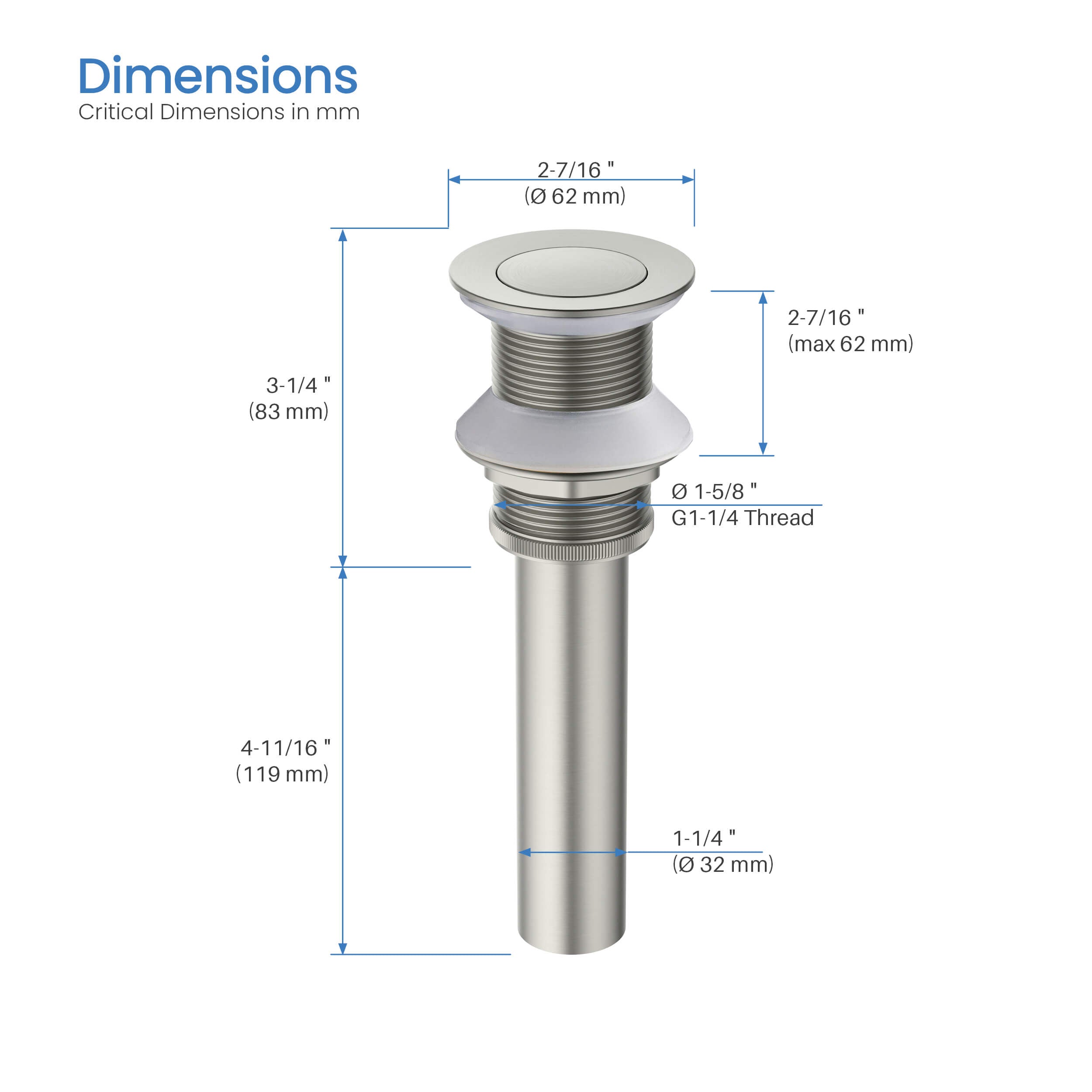 Pop Up Drain Stopper for Bathroom without Overflow KPW101