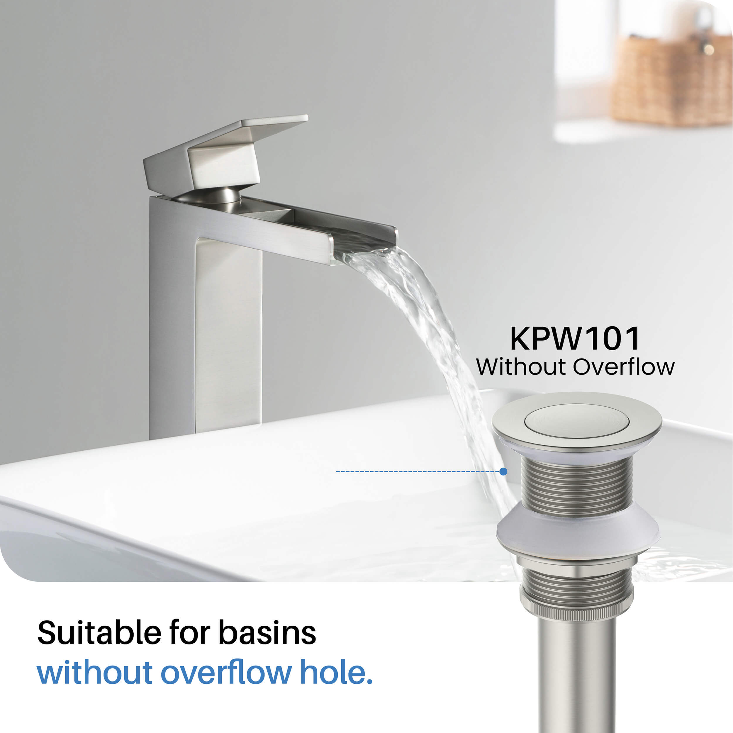 Pop Up Drain Stopper for Bathroom without Overflow KPW101