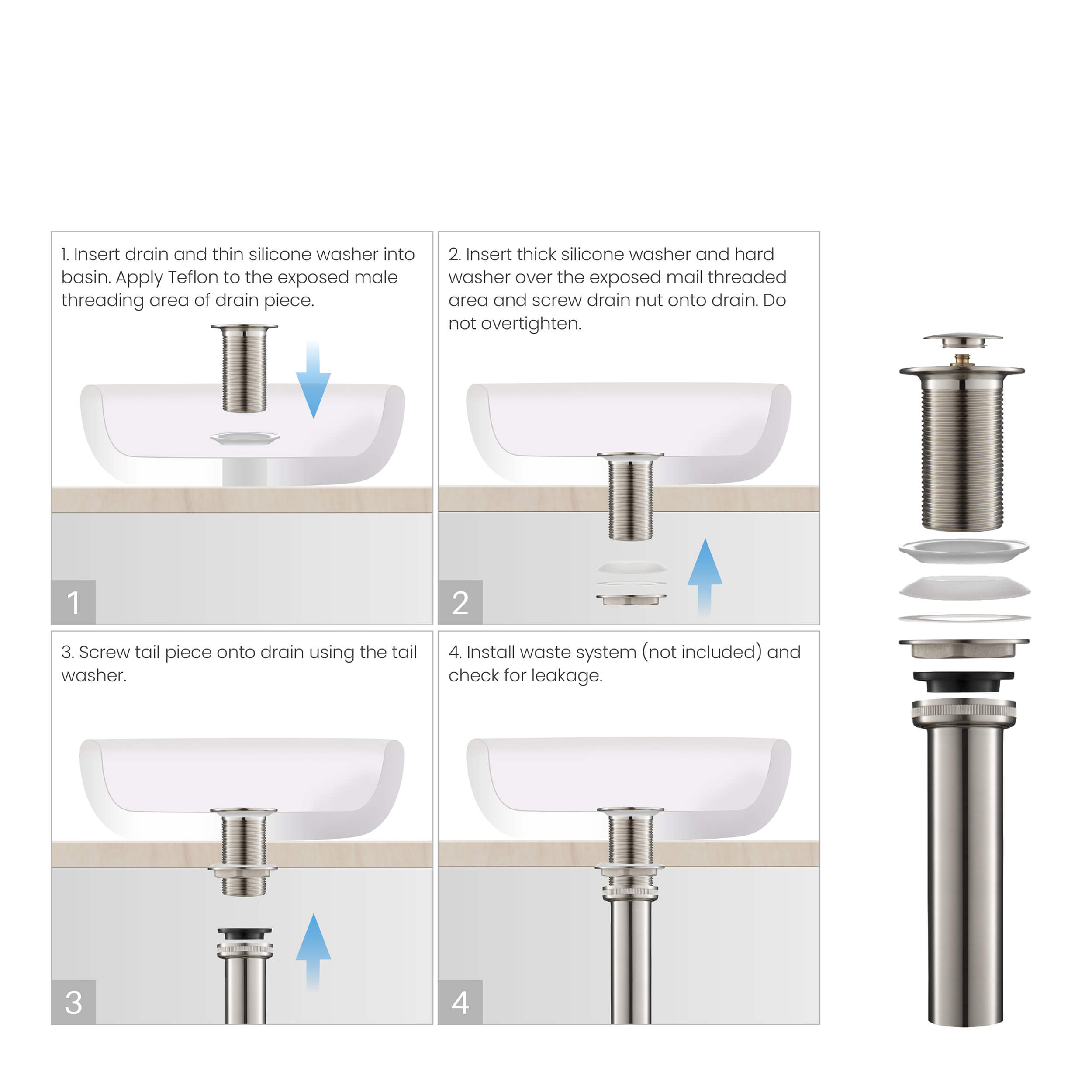 Pop Up Drain Stopper for Bathroom without Overflow KPW101