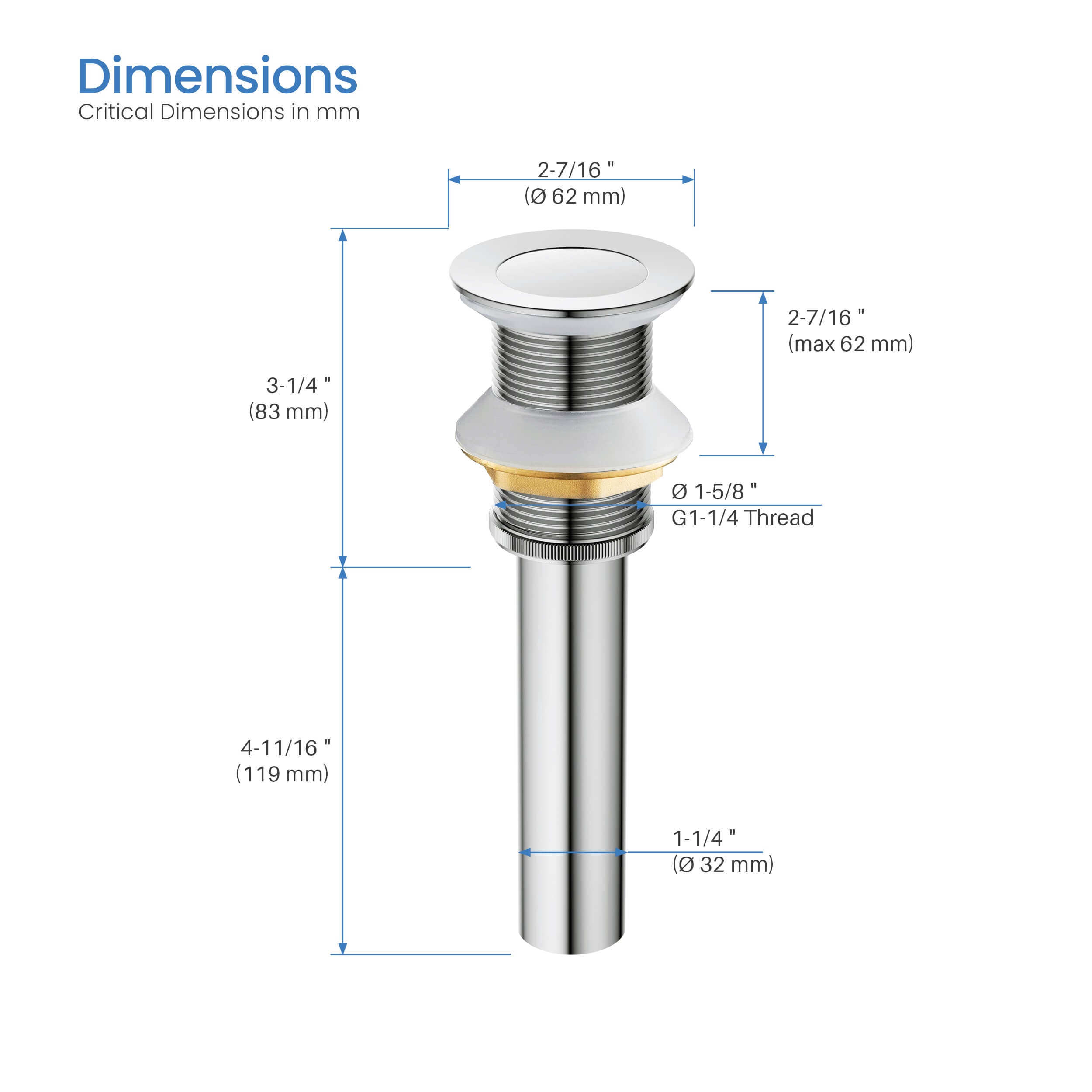 Pop Up Drain Stopper for Bathroom without Overflow KPW101