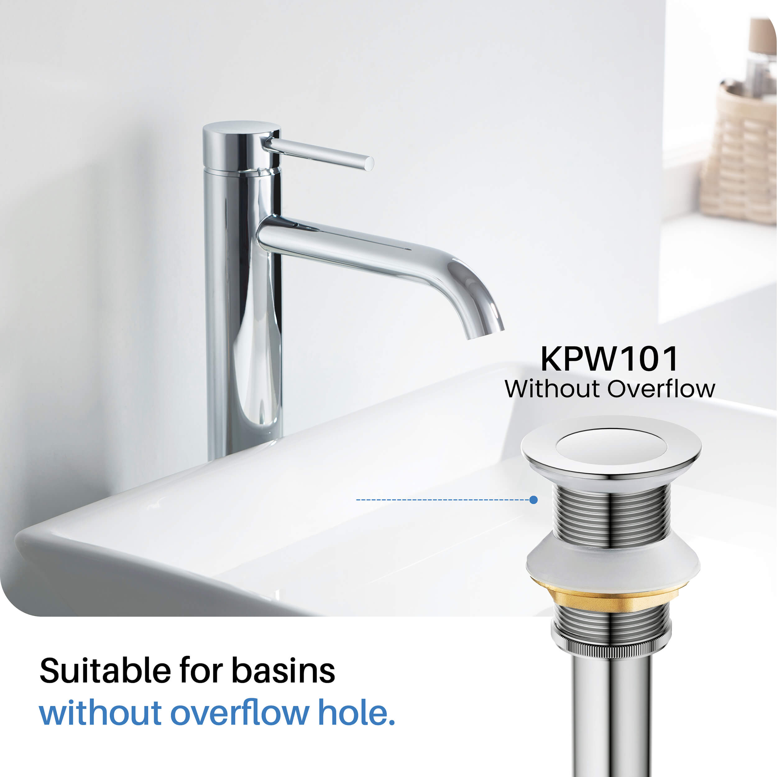 Pop Up Drain Stopper for Bathroom without Overflow KPW101