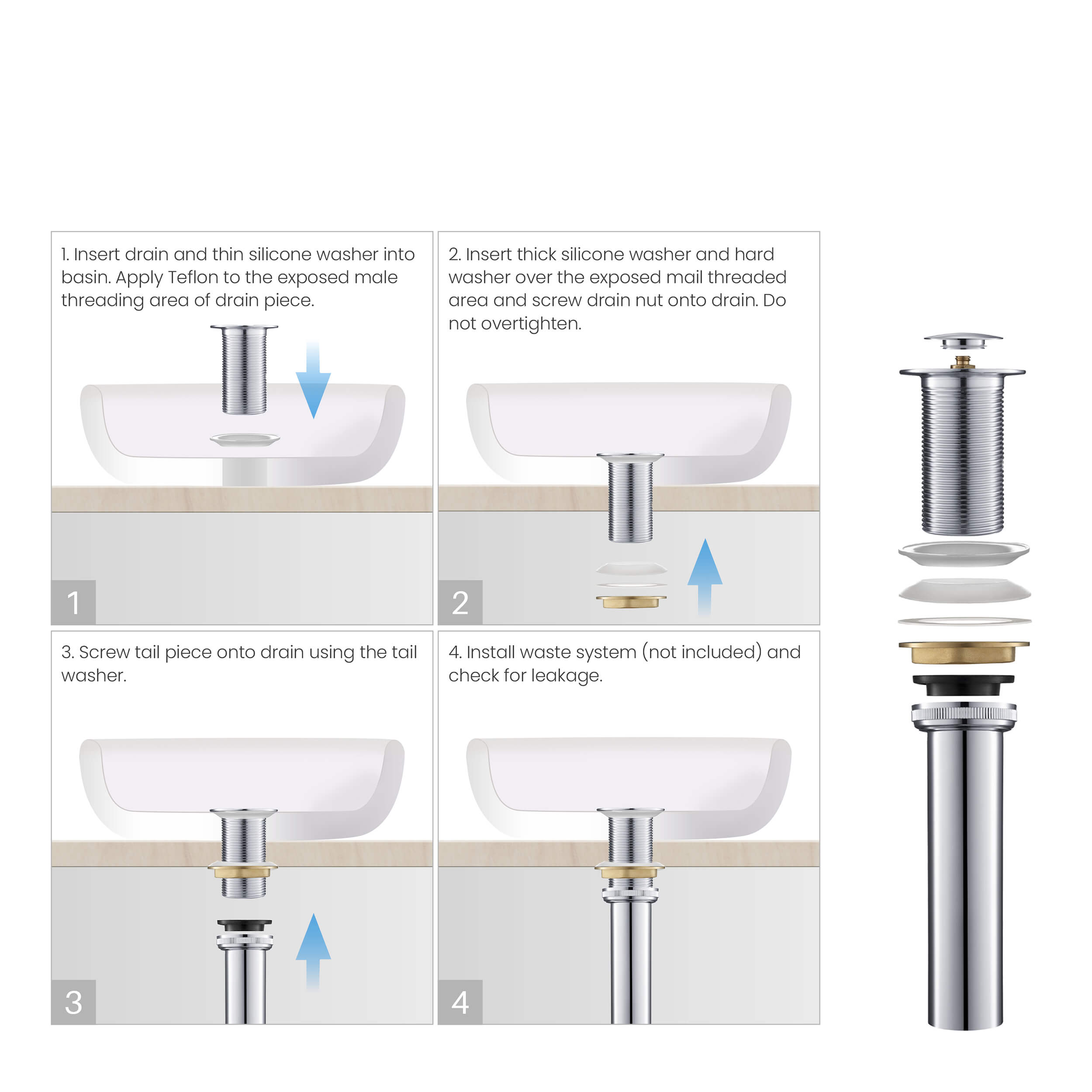 Pop Up Drain Stopper for Bathroom without Overflow KPW101