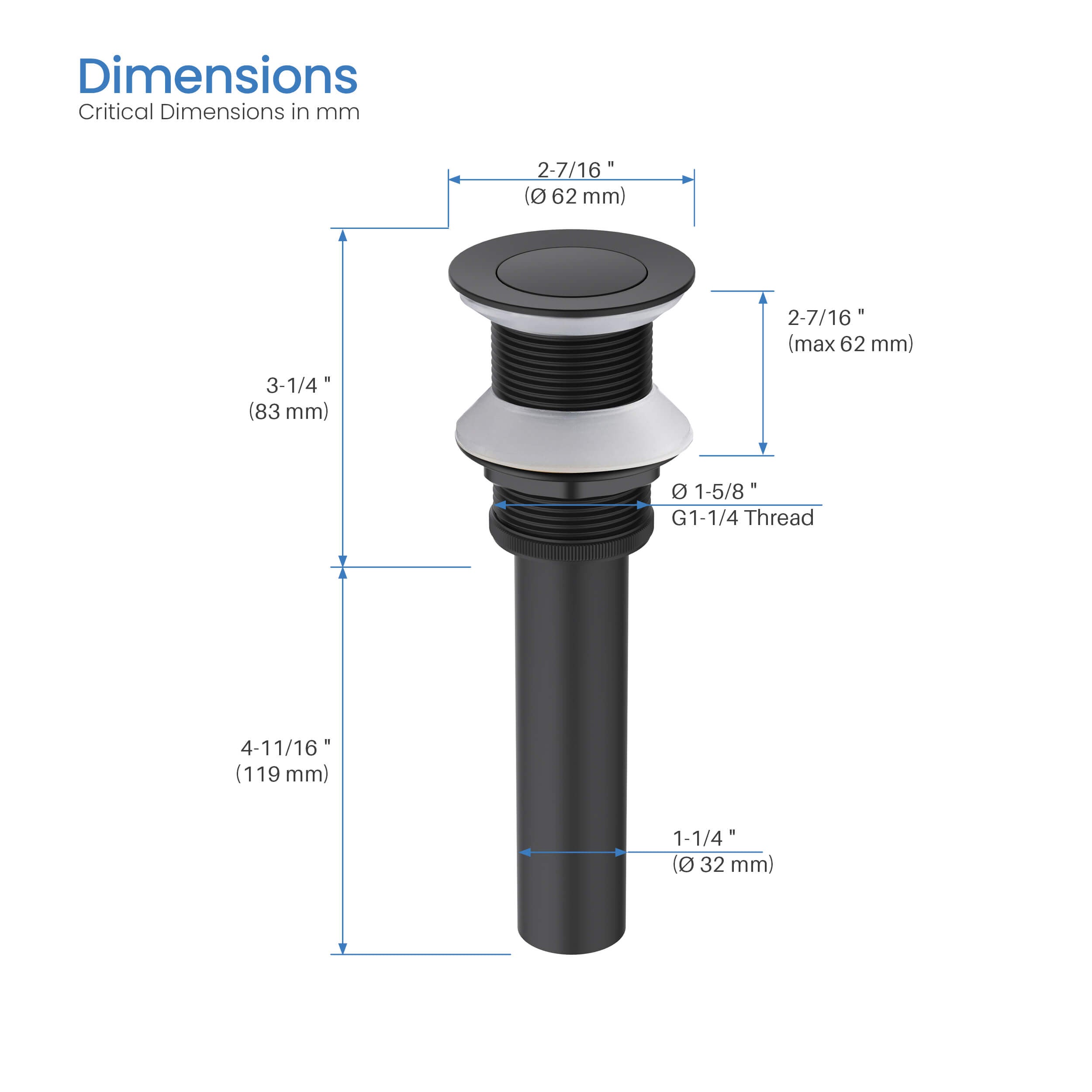 Pop Up Drain Stopper for Bathroom without Overflow KPW101