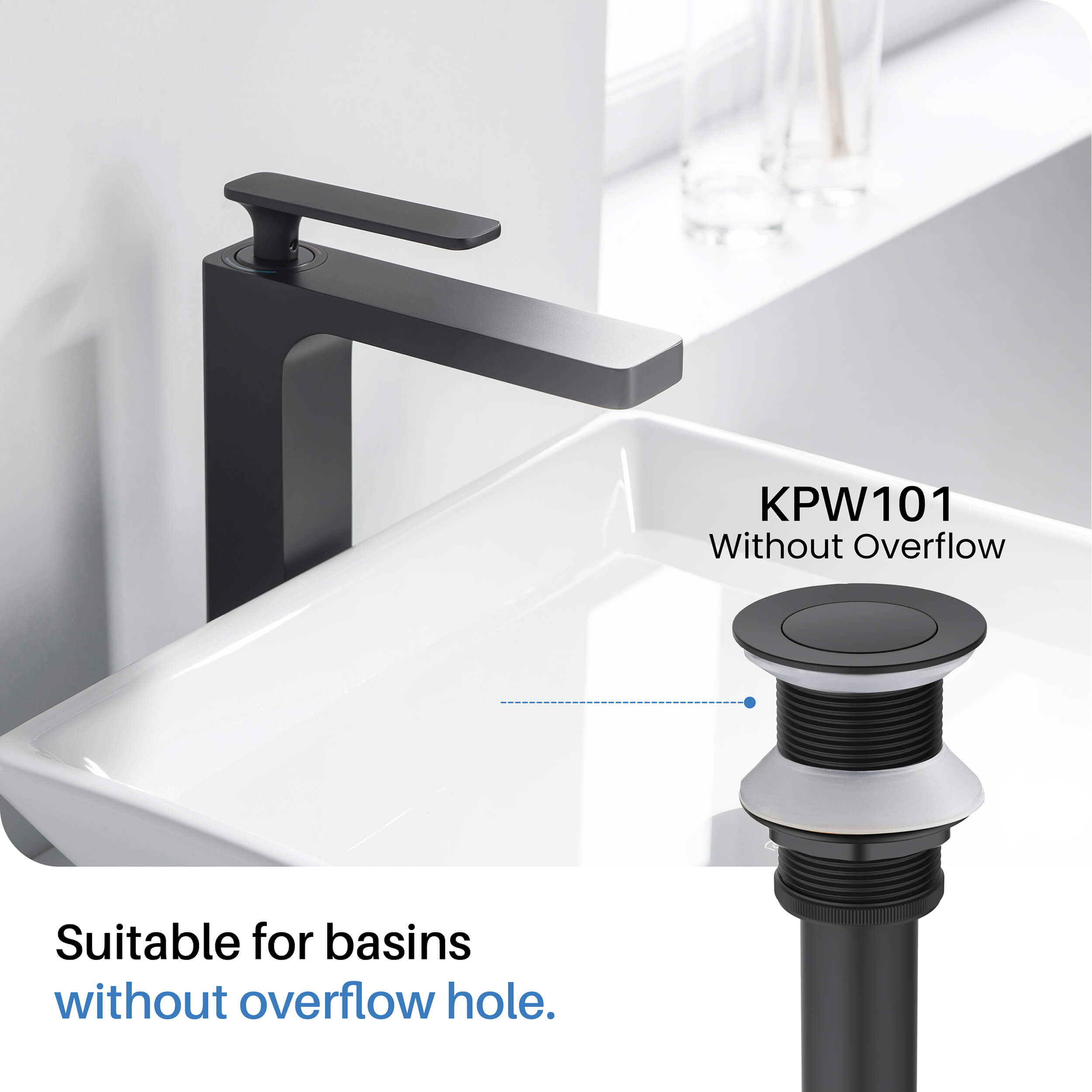 Pop Up Drain Stopper for Bathroom without Overflow KPW101