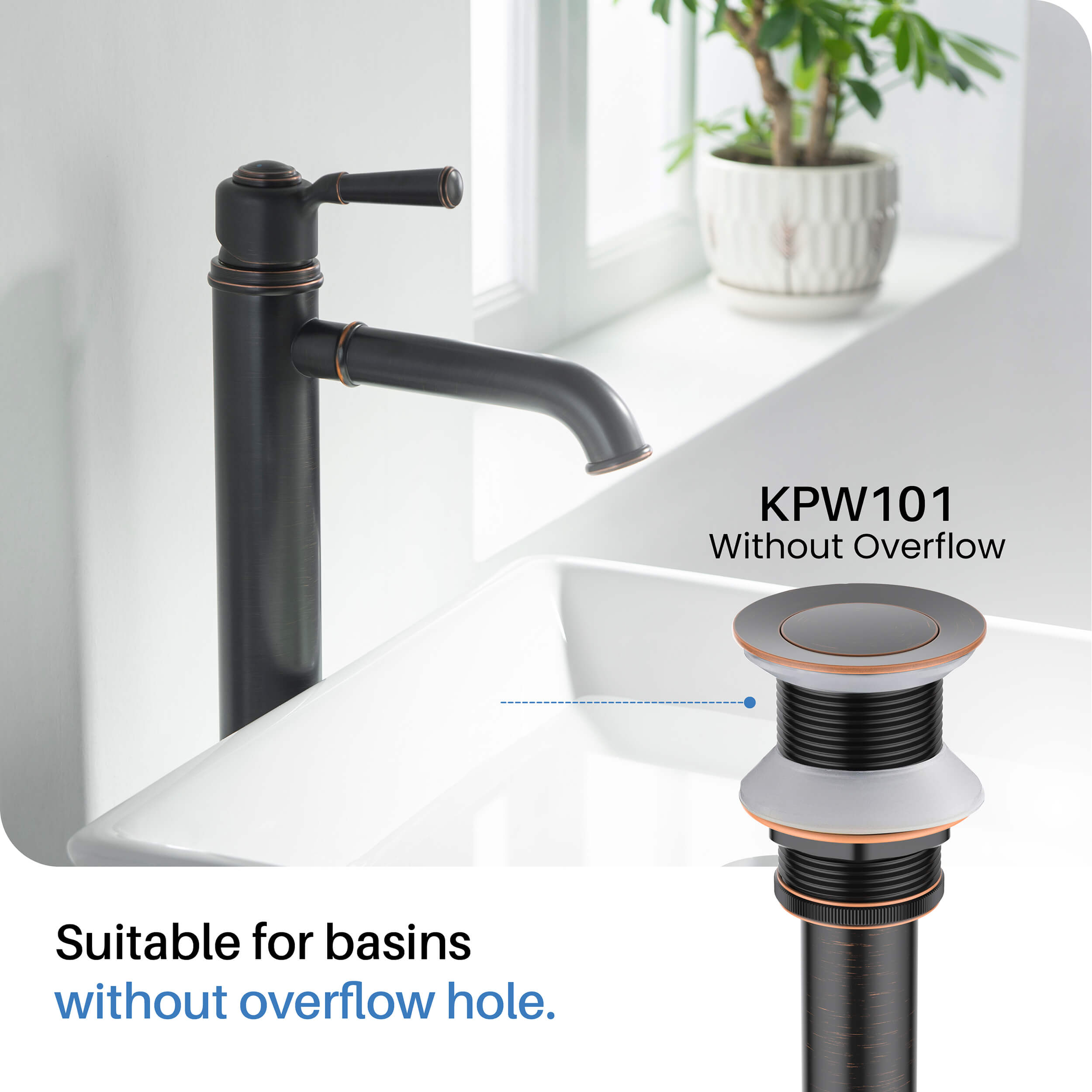 Pop Up Drain Stopper for Bathroom without Overflow KPW101