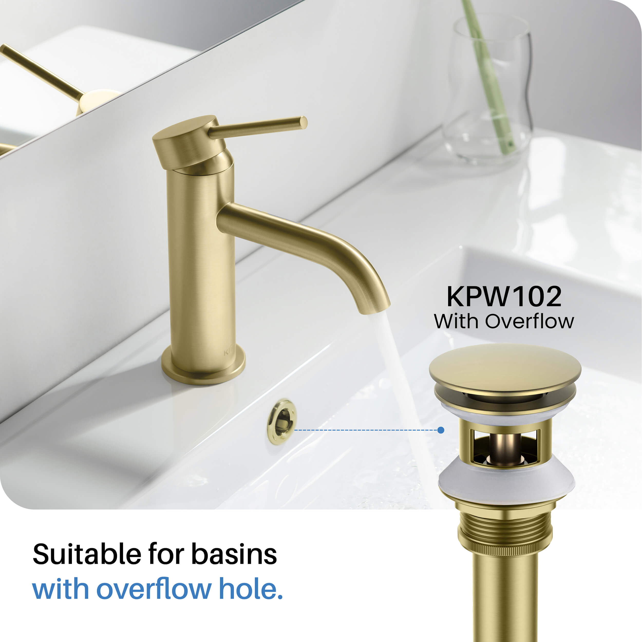 Pop Up Drain Stopper for Bathroom with Overflow KPW102