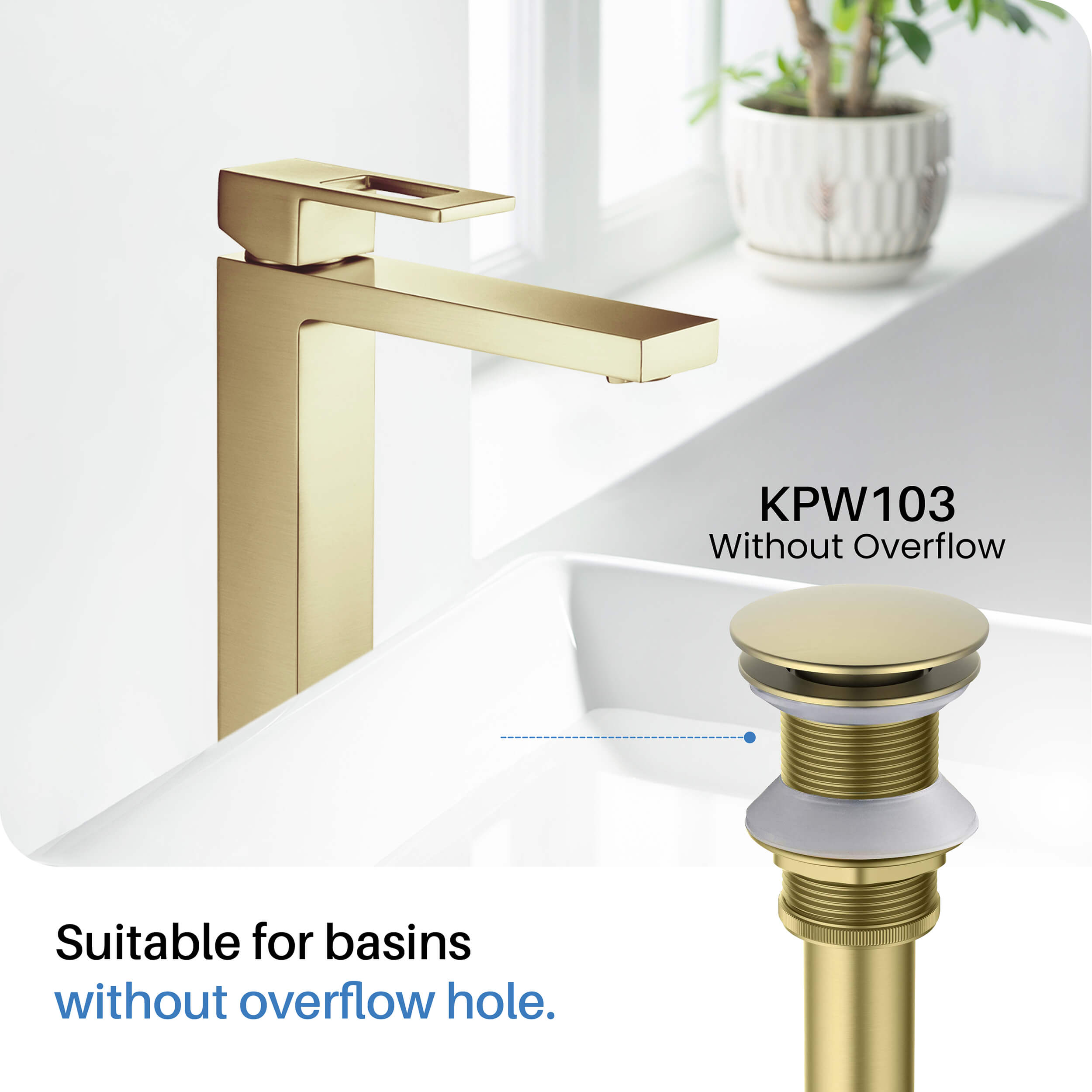 Pop Up Drain Stopper for Bathroom without Overflow KPW103