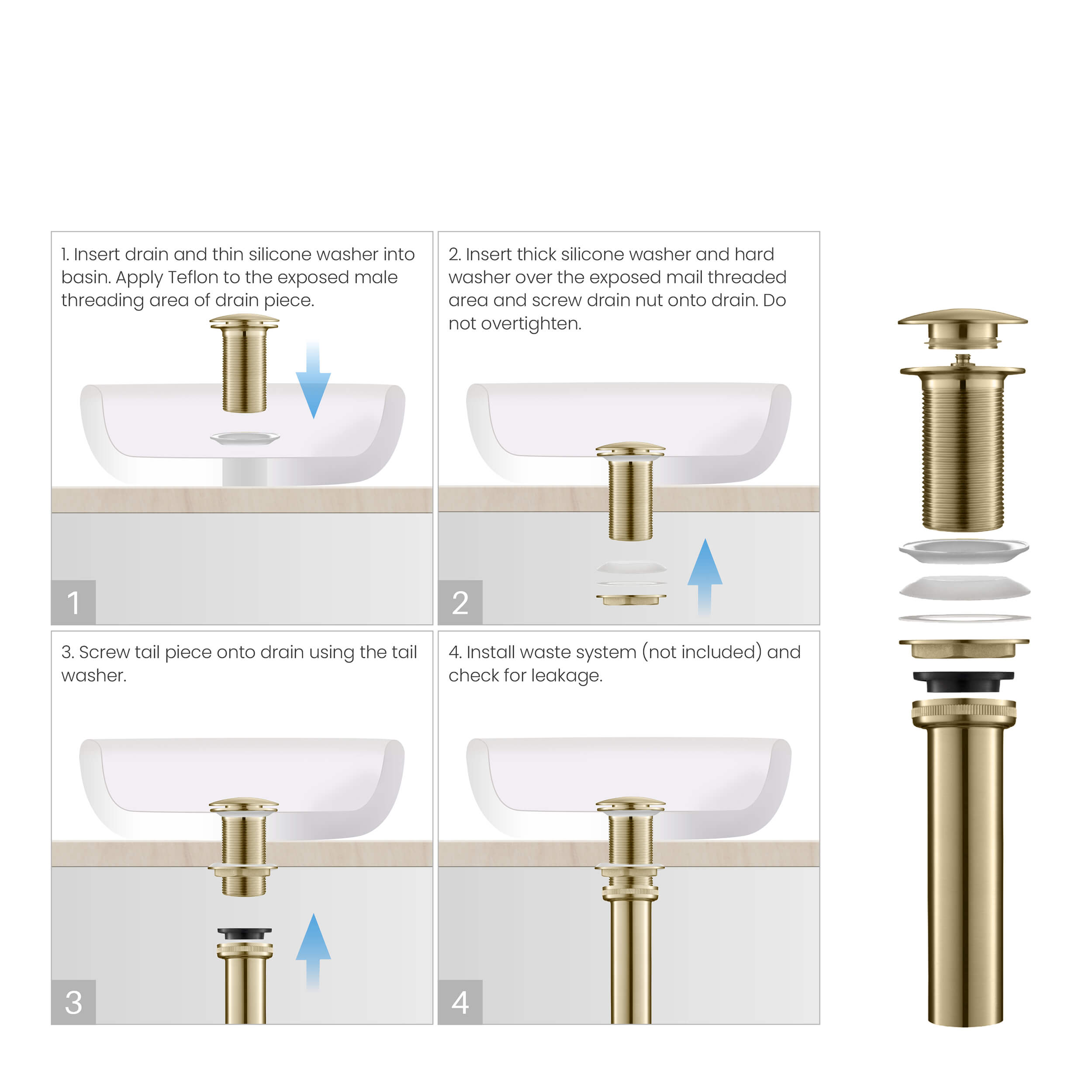 Pop Up Drain Stopper for Bathroom without Overflow KPW103